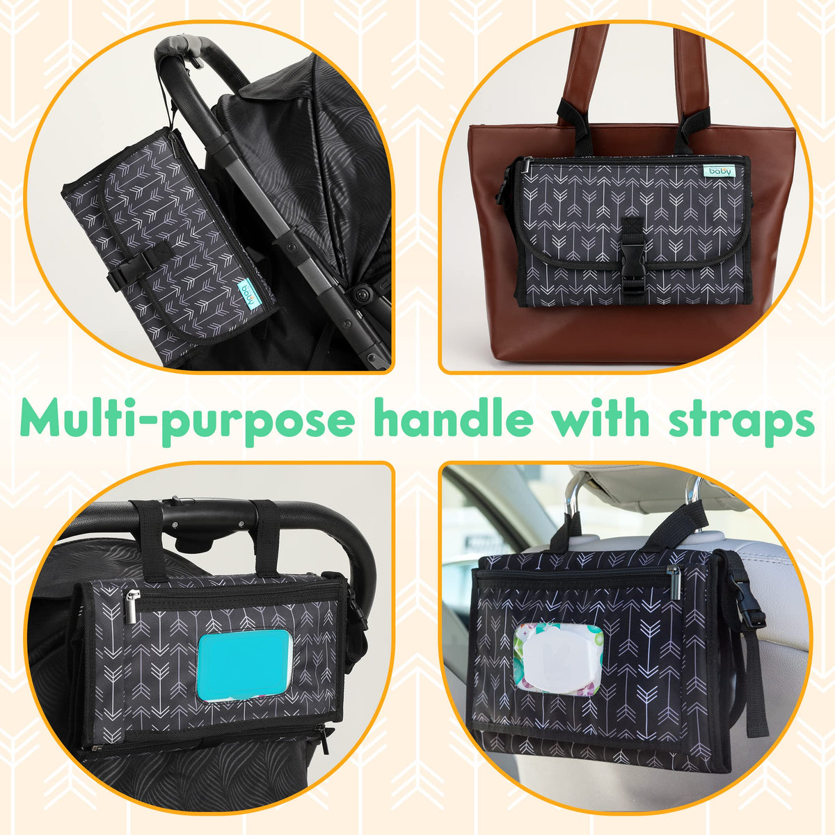 Kopi Baby - Cambiador de pañales portátil para bebé, bolsa de viaje con bolsillo para toallitas, tapete cambiador portátil de diseño inteligente, kit de estación de viaje para bebés, regalo para niñas