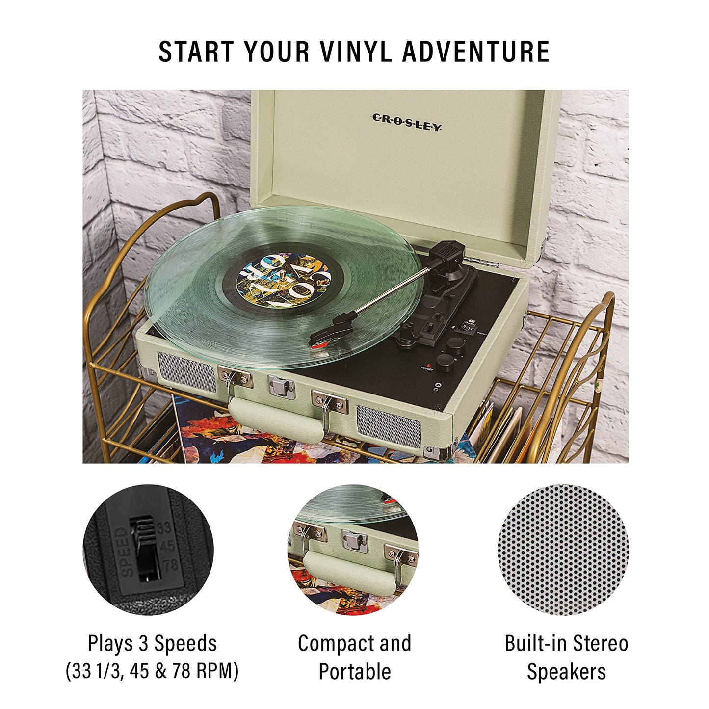Crosley CR8005F-MT Cruiser Plus - Tocadiscos de 3 velocidades, Bluetooth, Color Verde