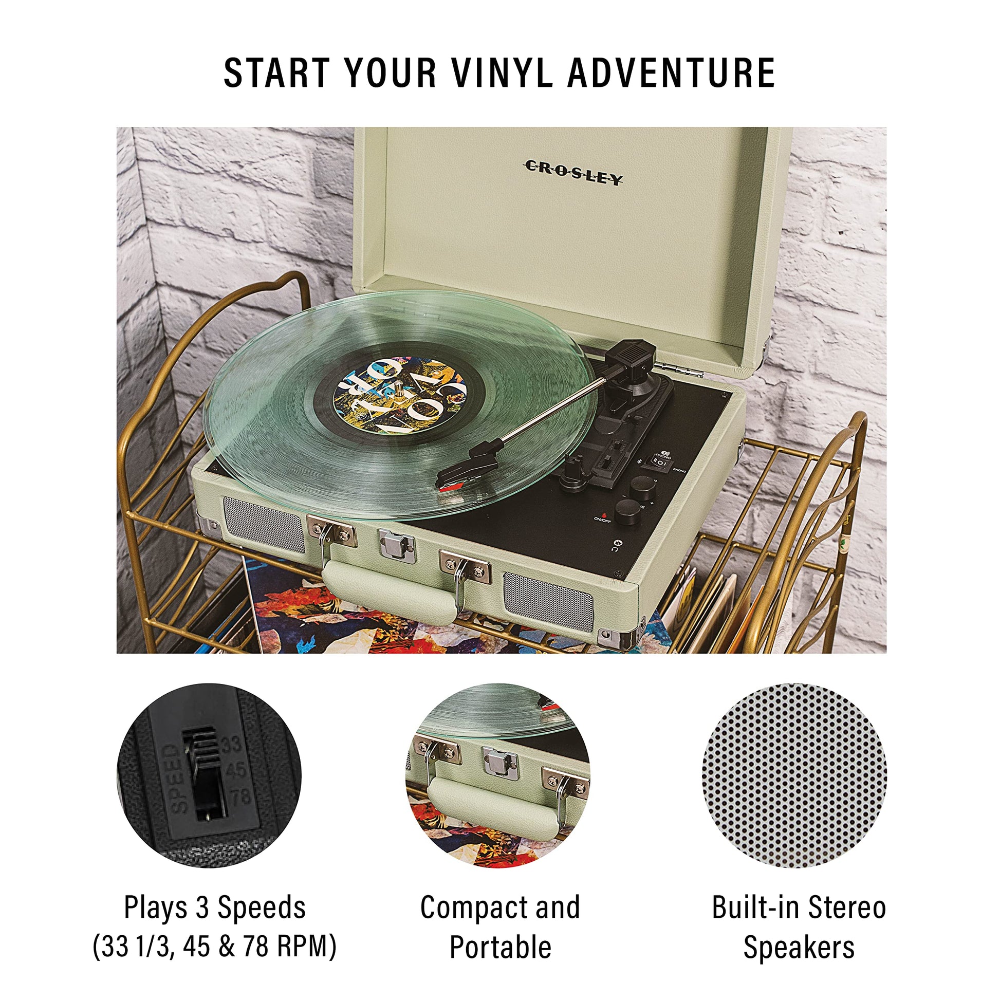 Crosley CR8005F-MT Cruiser Plus - Tocadiscos de 3 velocidades, Bluetooth, Color Verde