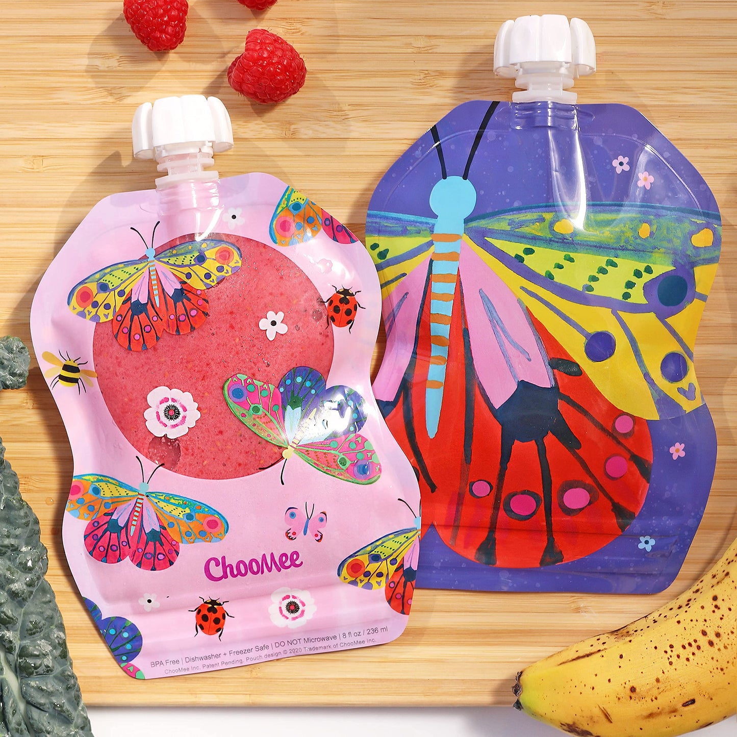 ChooMee Bolsas reutilizables para almacenamiento de alimentos para bebés, sin BPA, a prueba de fugas, para batidos, purés y alimentos para bebés, recargable, doble cierre, fácil de limpiar, parte