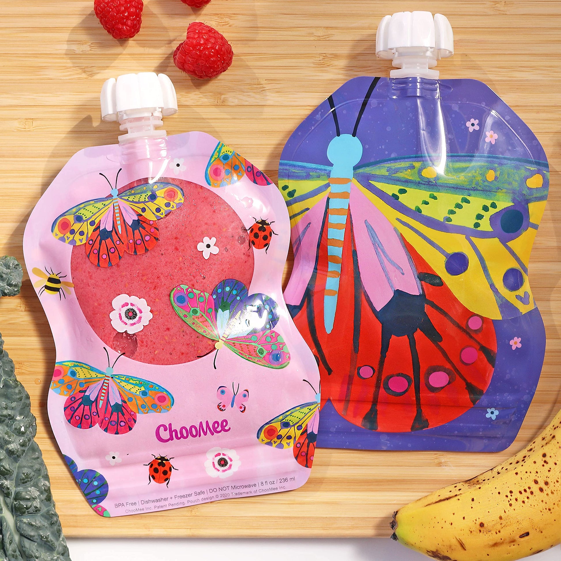 ChooMee Bolsas reutilizables para almacenamiento de alimentos para bebés, sin BPA, a prueba de fugas, para batidos, purés y alimentos para bebés, recargable, doble cierre, fácil de limpiar, parte