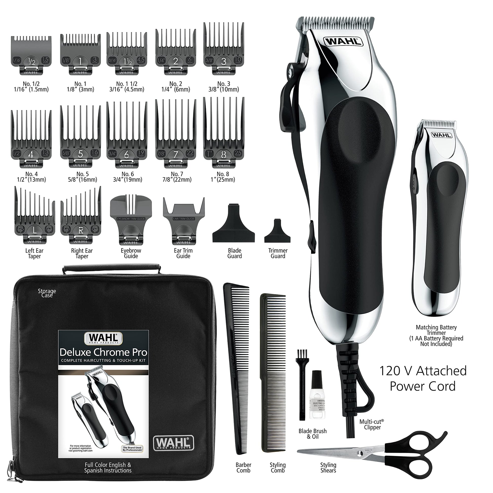 Wahl - Kit completo de corte de pelo 79524-5201 Chrome Pro de 25 piezas