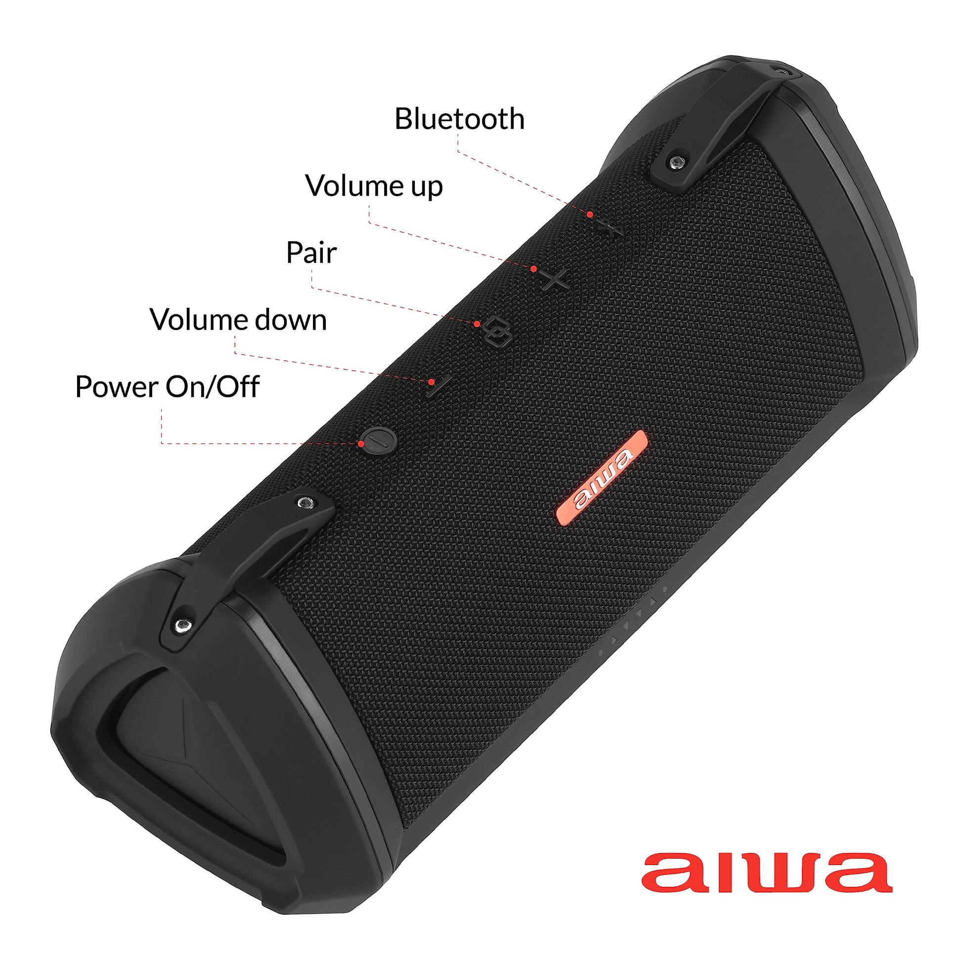Aiwa Exos-3 - Altavoz Bluetooth Impermeable, Potencia máxima de 60 W, Tiempo de reproducción de 20 Horas, Sonido estéreo, Carga USB-C, Impermeable IPX7, emparejamiento inalámbrico, Perfecto para