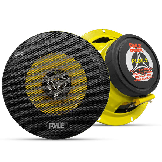 Pyle Sistema de Altavoces de Dos Vías para Auto, 6.5" 240W, 4 Ohm, Medio y Tweeter, Imán de 30 Oz, Profundidad de Montaje 2.25", Para Estéreo de Auto, Par, Amarillo