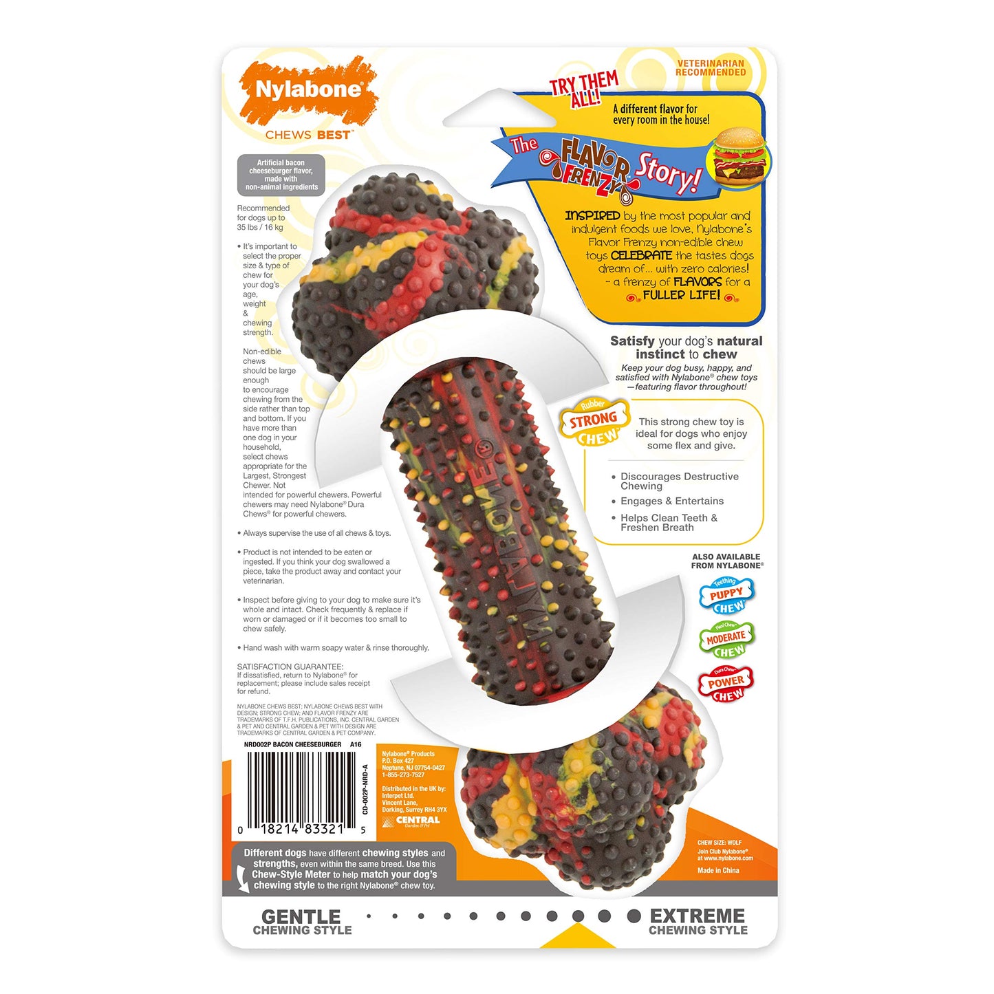 Juguete para Masticar Nylabone Sabor Cheeseburger de Tocino para Perro