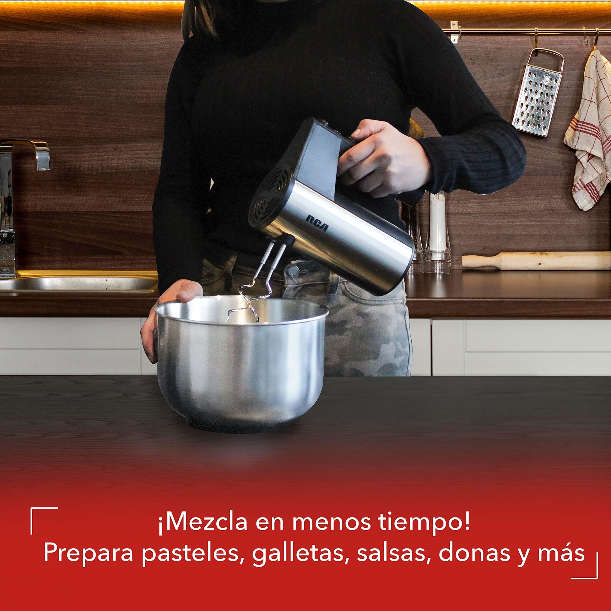 Batidora de Mano RCA, con 5 Velocidades, 2 Tipos de Aspas, Botón de Velocidad Máxima,Fácil Extracción y Limpieza,Accesorios Metálicos Incluuidos,Potente y Versátil para Repostería y Cocina, gris,RC-68