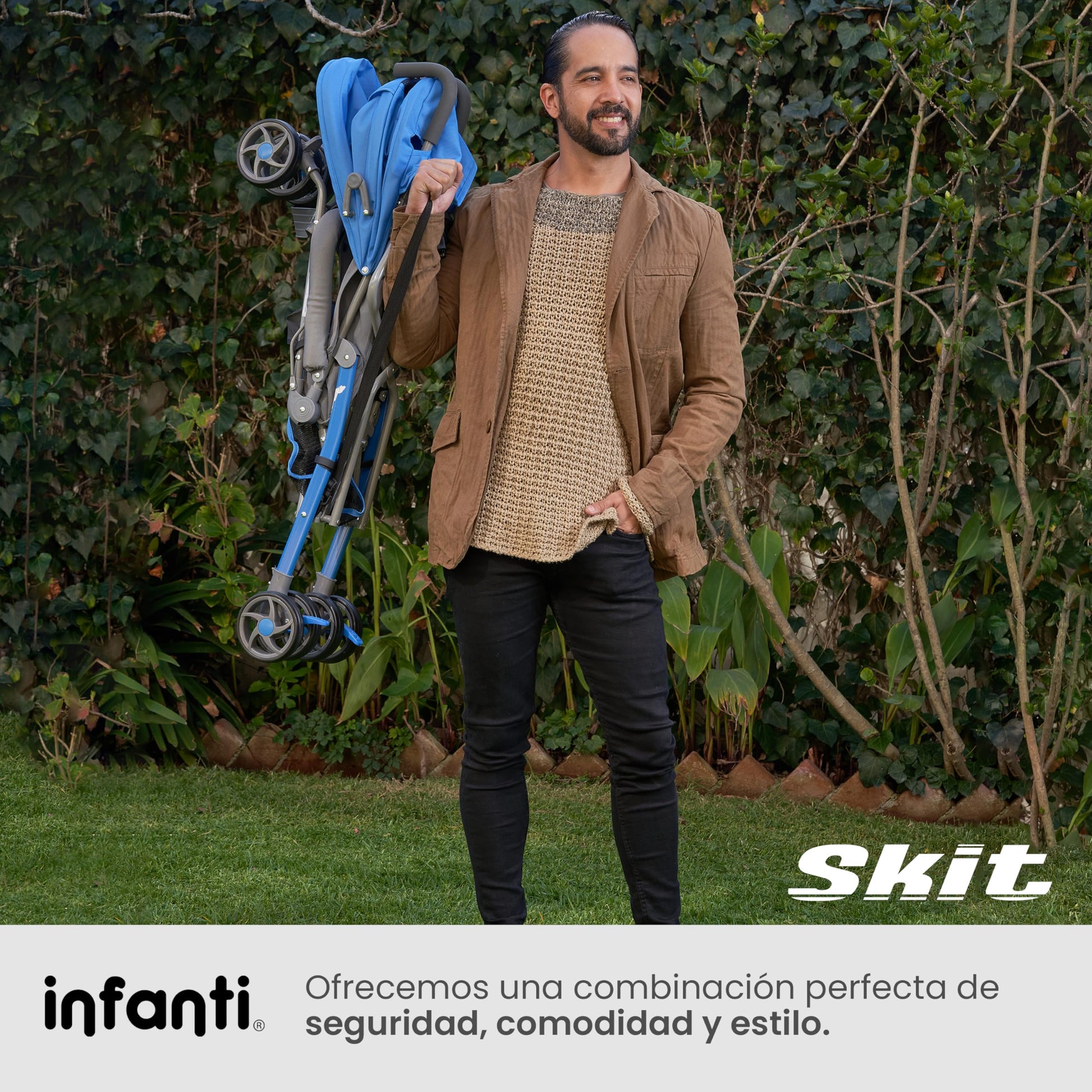 INFANTI | Carriola para Bebe de Baston SKIT | Carriola de Viaje - Carrito para Bebe | Cosas para Bebes 6 Meses hasta 15 kg - Compacta y Plegable | Carriola de Baston Ligera con Arnés de Seguridad