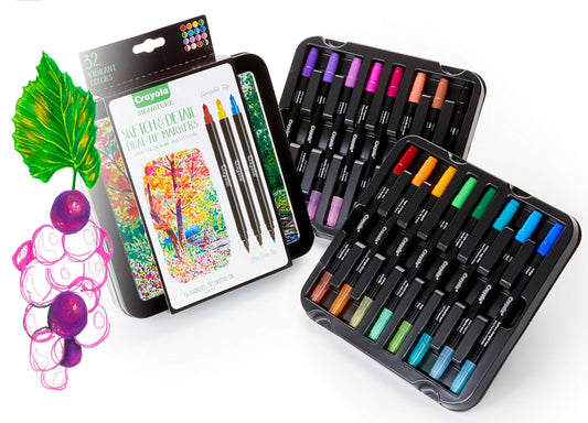 Crayola Signature Sketch & Detail Dual-Tip Markers, Professional Coloring Kit, Crayoligraphy Calligraphy, Gift