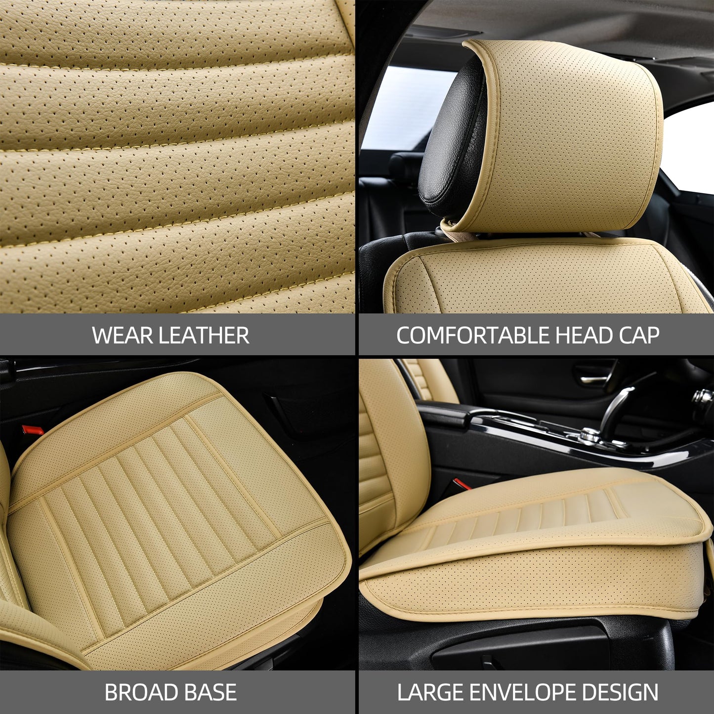 Sunny Color 2 Fundas de Asiento de Coche, Protectores de Lujo Universales Antideslizantes para Asiento del Conductor, Fundas Delanteras de Piel Sintética (Beige)