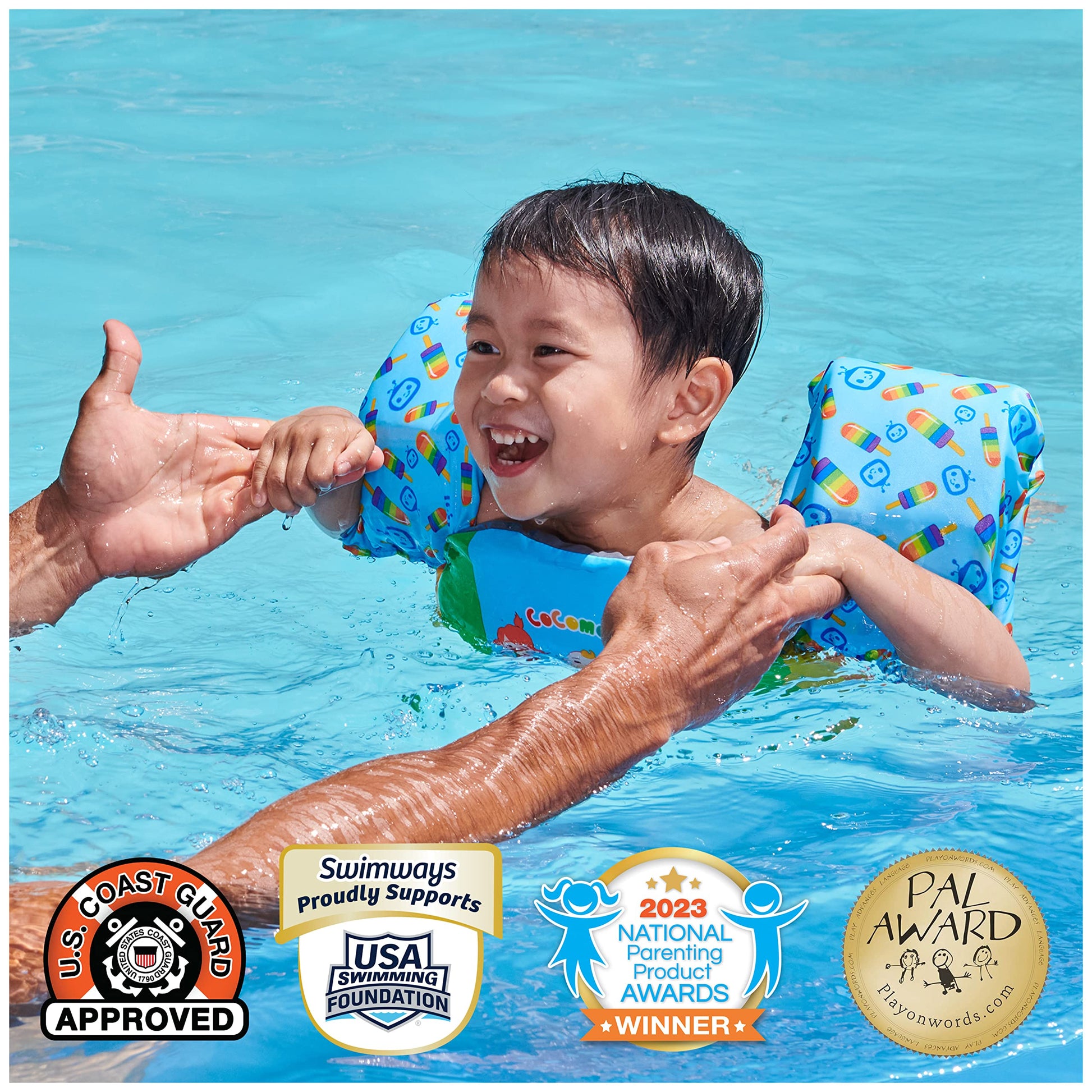 Chaleco Salvavidas SwimWays Cocomelon Verde, Aprobado por la Guardia Costera de Estados Unidos para Niños de 33 a 55 Libras