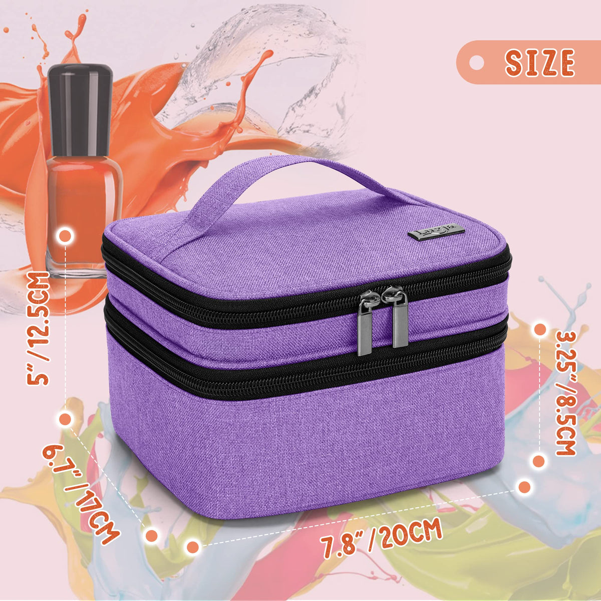 Luxja Nail Polish Carrying Case - Holds 20 Bottles (15ml - 0.5 fl.oz), Double-layer Organizer for Nail Polish and Manicure Set, Purple