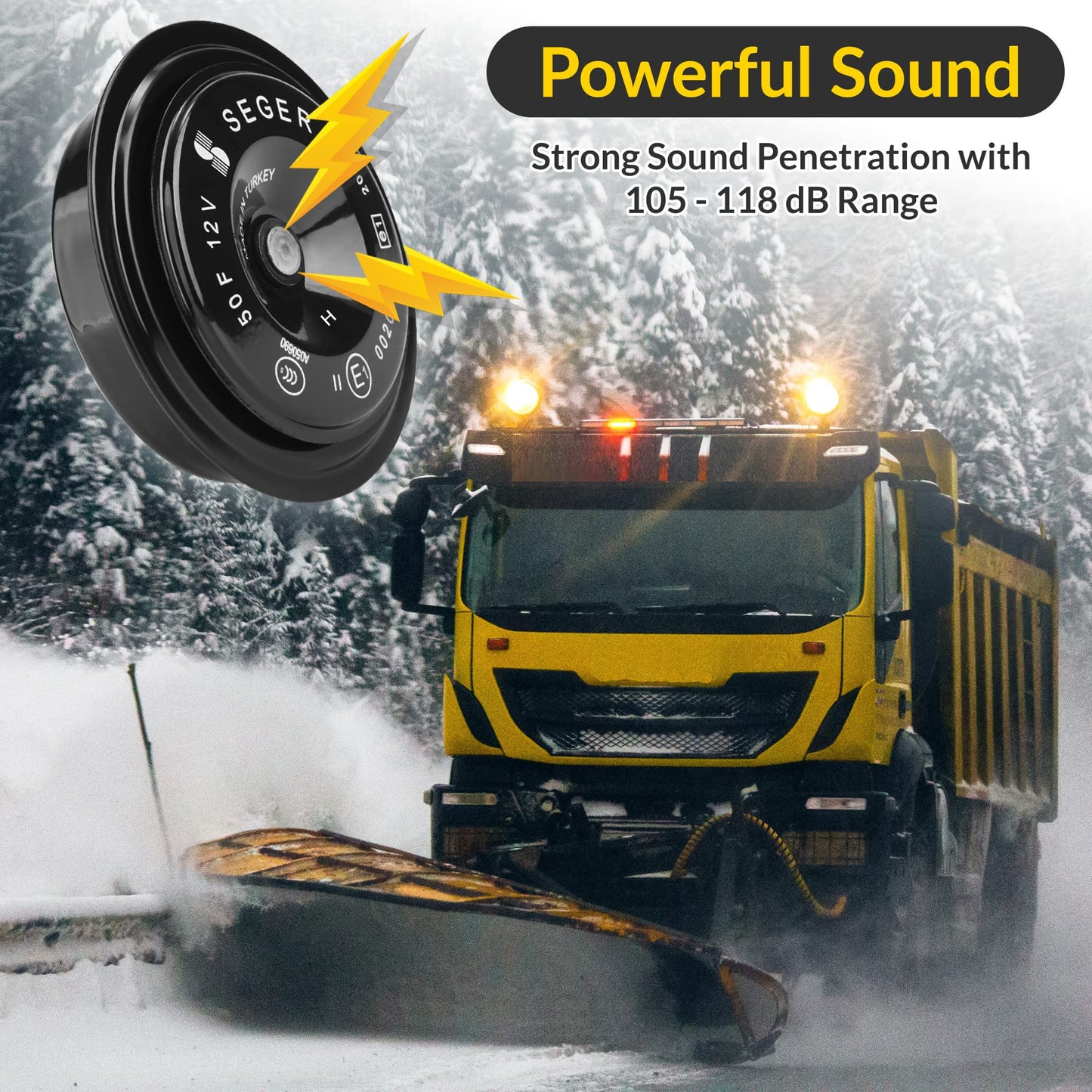 SEGER Bocina de disco - Serie 50F, 12V, tono alto, impermeable, ajuste universal, bocina de camión fuerte con soporte de montaje
