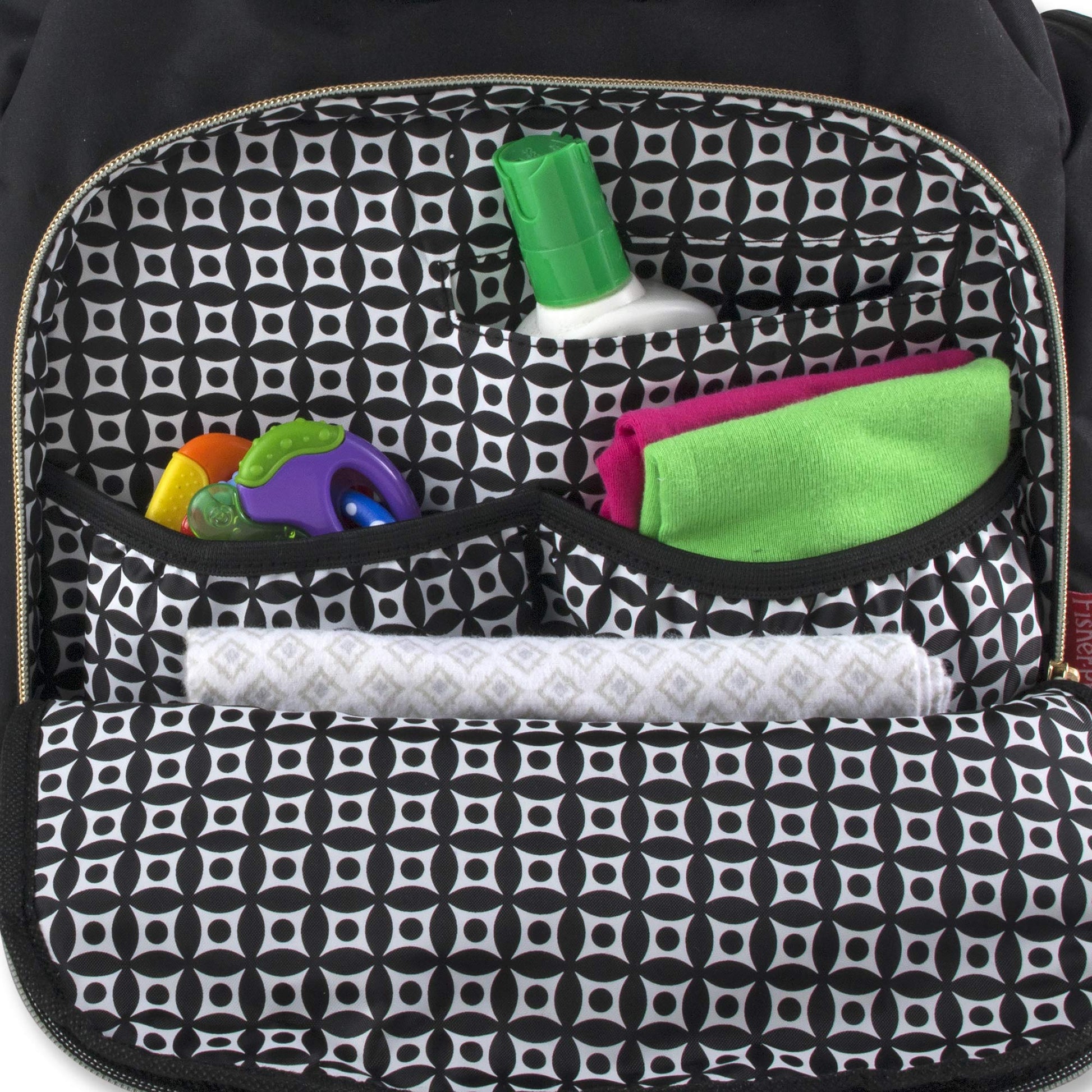 Mochila acolchada moderna para pañales y bolsa de viaje multiusos con cordón para bebé, juego de 3 piezas (negro)