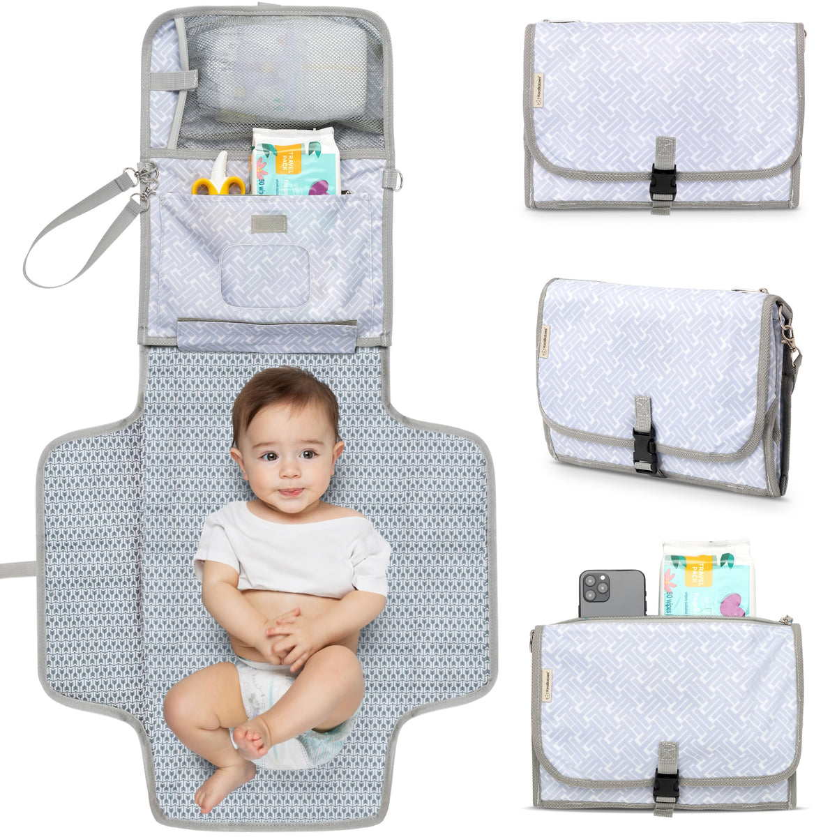 (Gray Mod) - Baby Nappy Changing Pad - Portable Waterproof Nappy Changing Mat - Folding Nappy Changing Station - Travel Nappy Change Pads - Changing Clutch - Detachable Stroller Hooks - Baby Gift (Grey Mod)