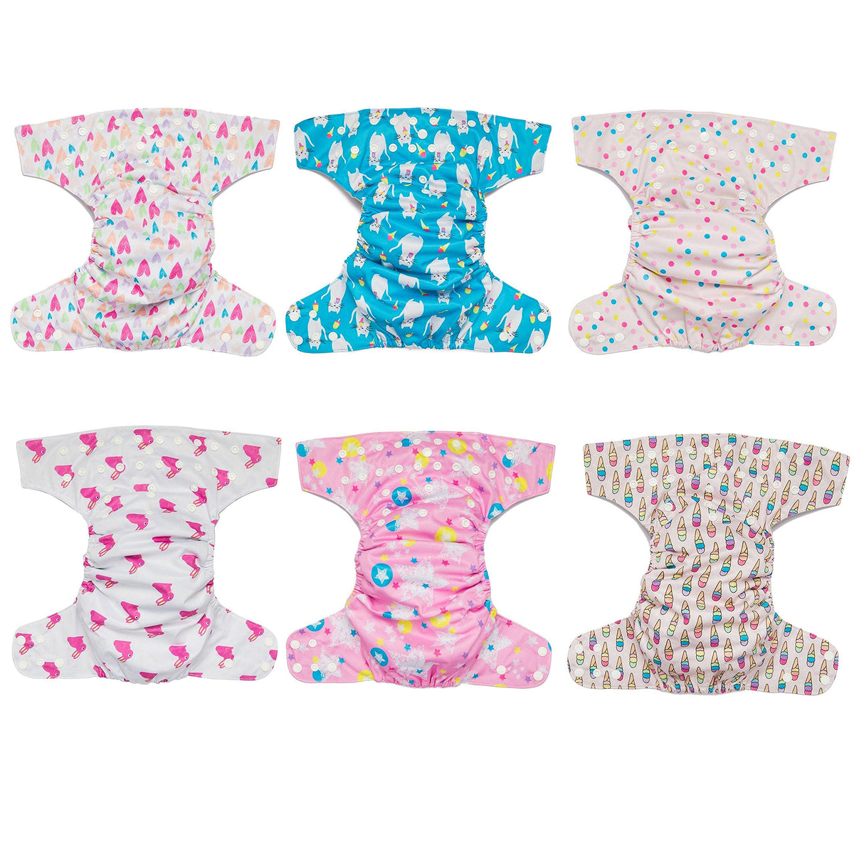 Simple Being - Pañales de tela reutilizables, paquete de 6, de bolsillo, tamaño ajustable, cubierta impermeable, 6 insertos, bolsa húmeda, doble refuerzo (Dulces)