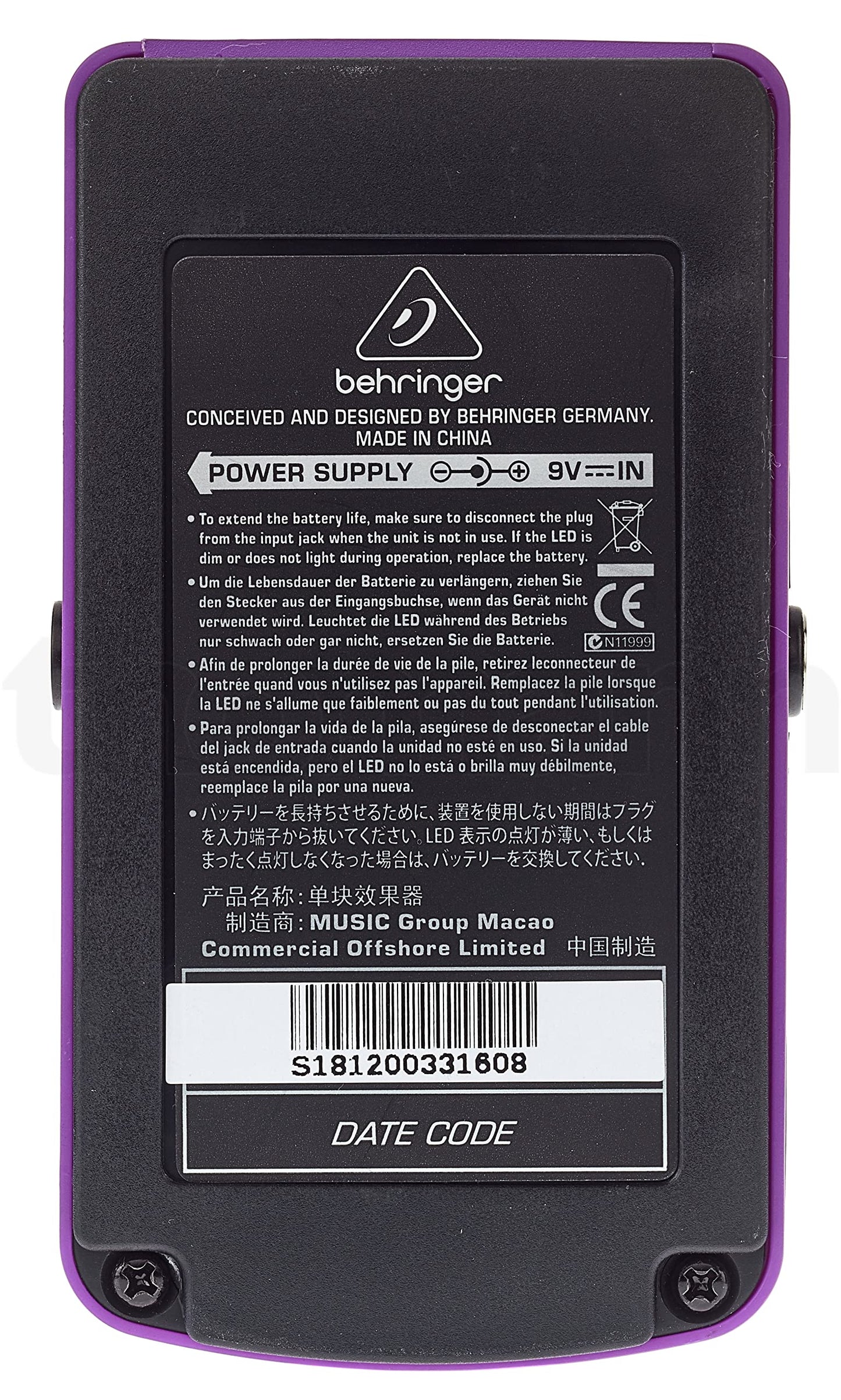 Behringer OD300 Pedal de efectos de instrumentos de sobreaccionamiento/distorsión de 2 modos