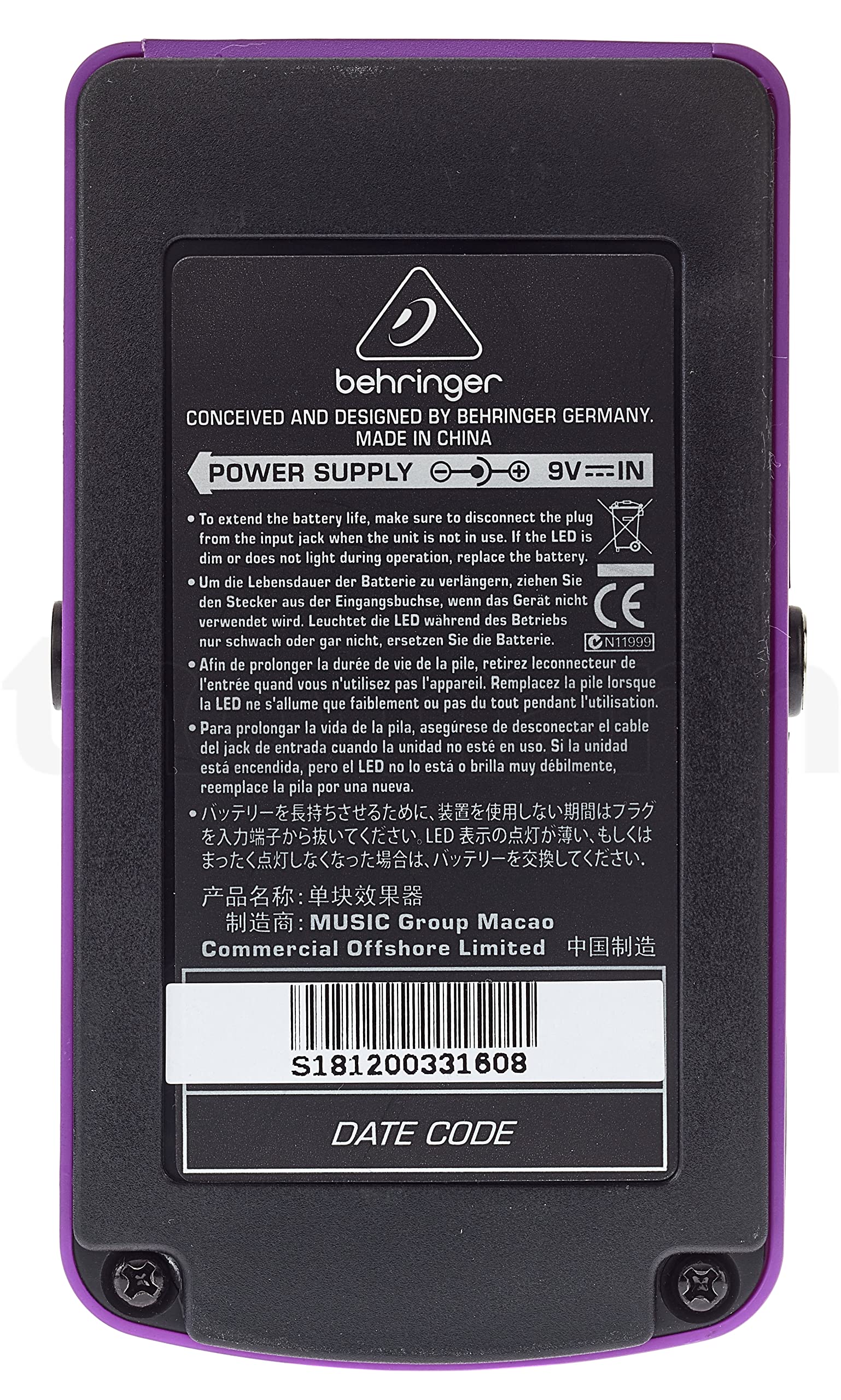 Behringer OD300 Pedal de efectos de instrumentos de sobreaccionamiento/distorsión de 2 modos