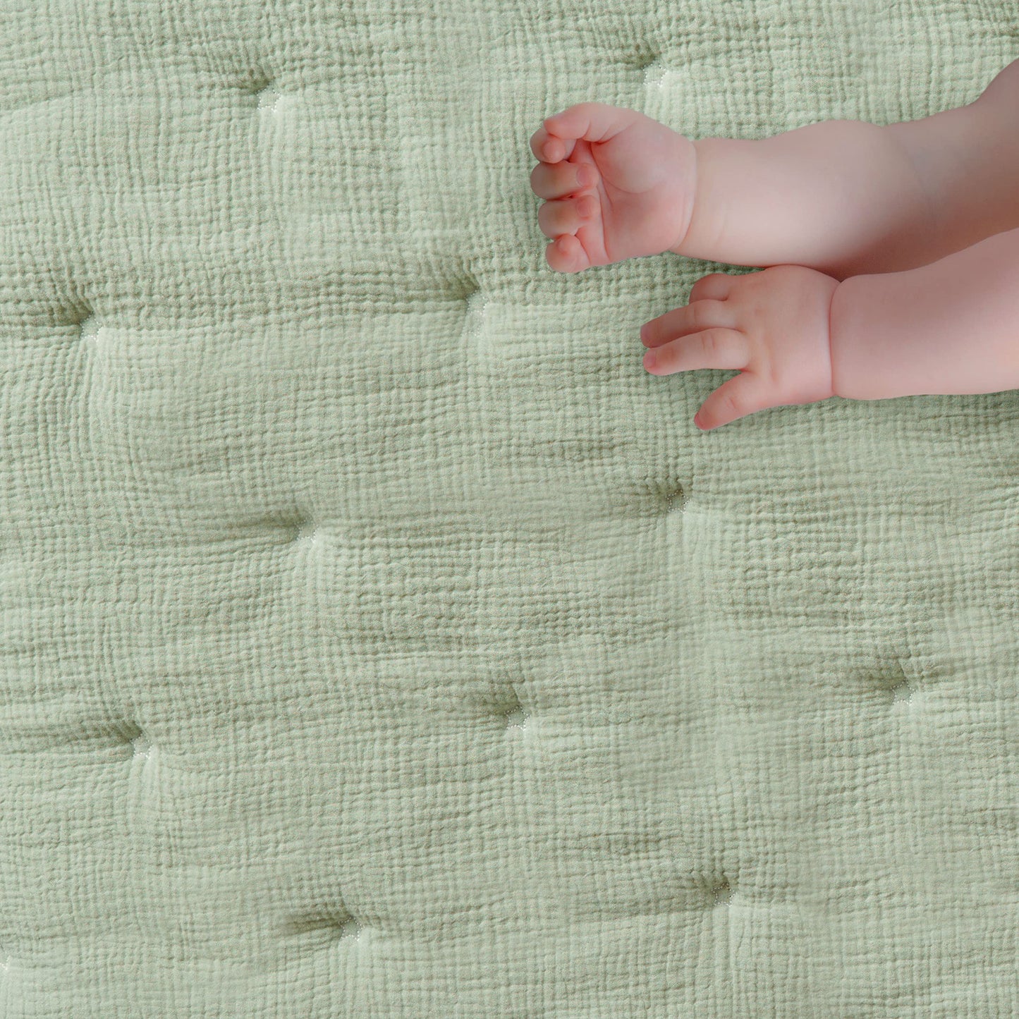 Levtex Baby - Juego de cama de cuna de muselina en nube, juego de guardería para bebé, estrellas salvia y blancas, muselina texturizada salvia, juego de 5 piezas, incluye edredón, sábana bajera, dos