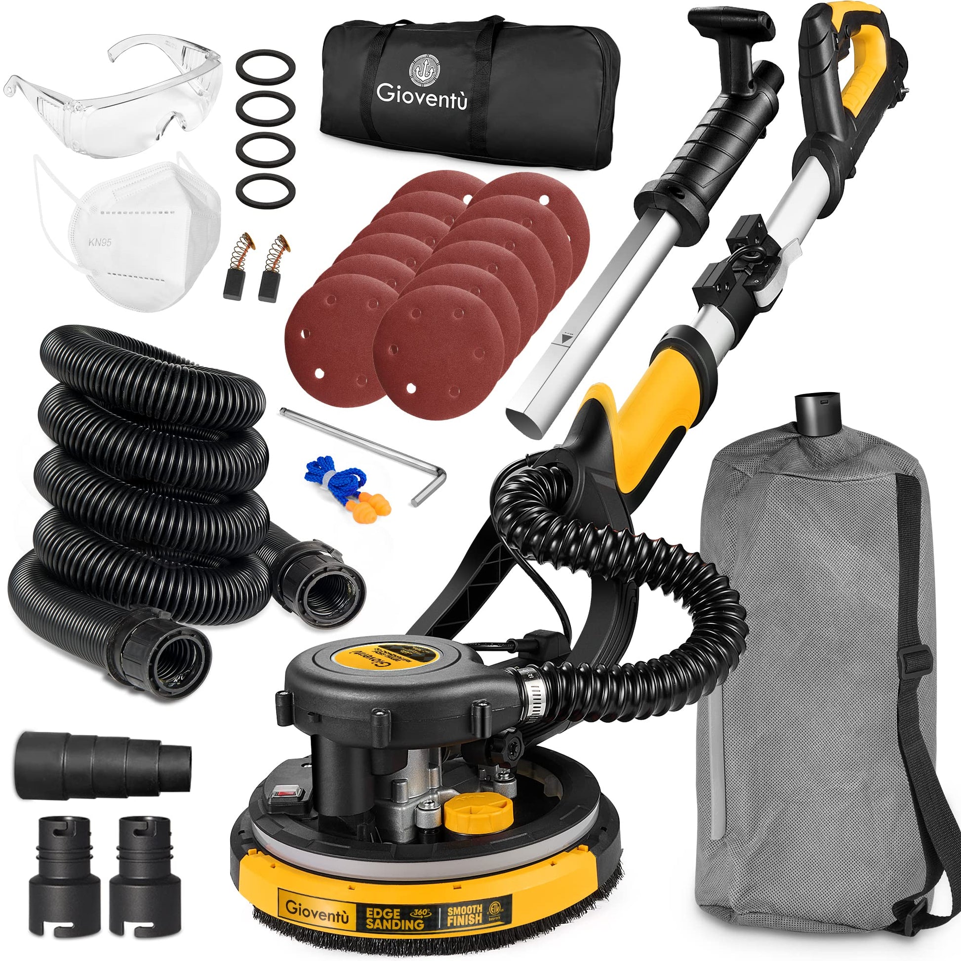 Lijadora de paneles de yeso, potente lijadora eléctrica de 780 W con accesorio de aspiradora, absorción automática de polvo, lijadora de pared sin polvo con cable de alimentación de 26 pies para