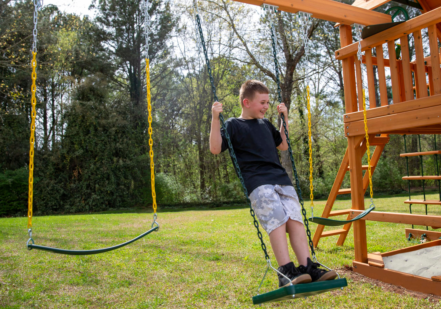 Columpio Swing-N-Slide Verde con Base de oscilación y Cadenas recubiertas para Juego