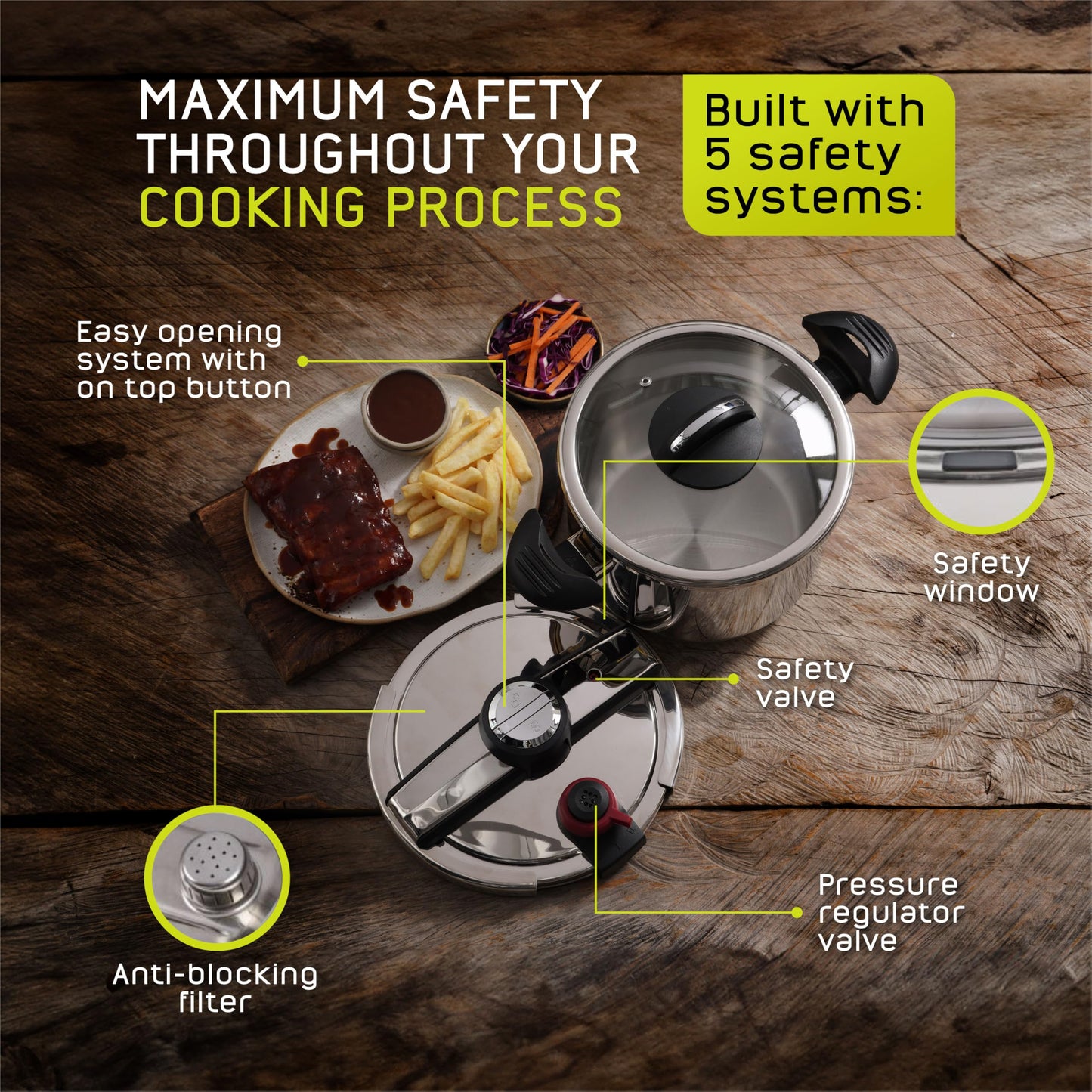 Olla de Presión Universal Silver Express Acero Inoxidable Apertura Fácil y Seguridad para Cocina Rápida