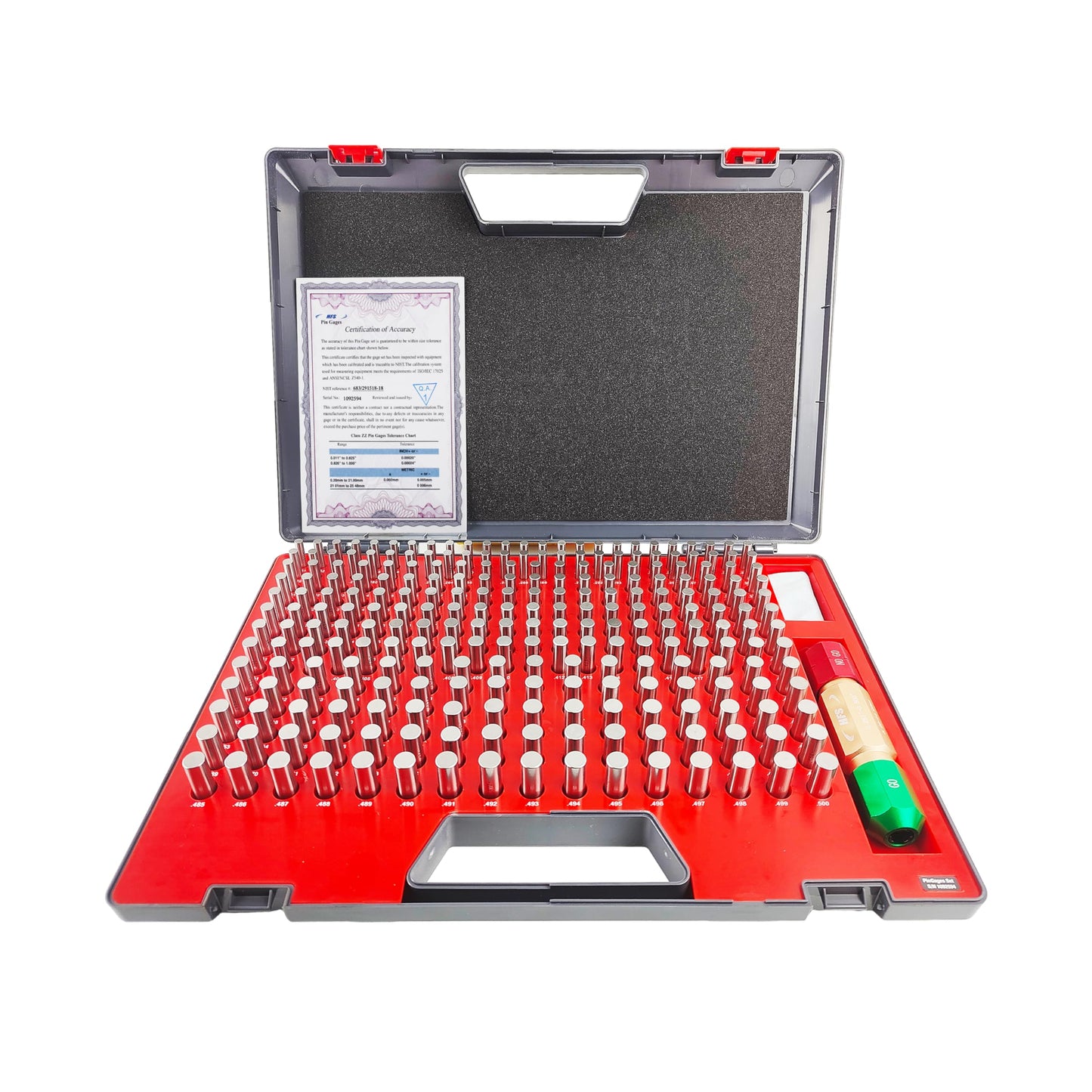 HFS(R) Class ZZ - Juego de calibradores de pines con asa de marcha/no ir para talleres de máquinas, fabricación de 0.25 a 0.5 pulgadas, 250 piezas