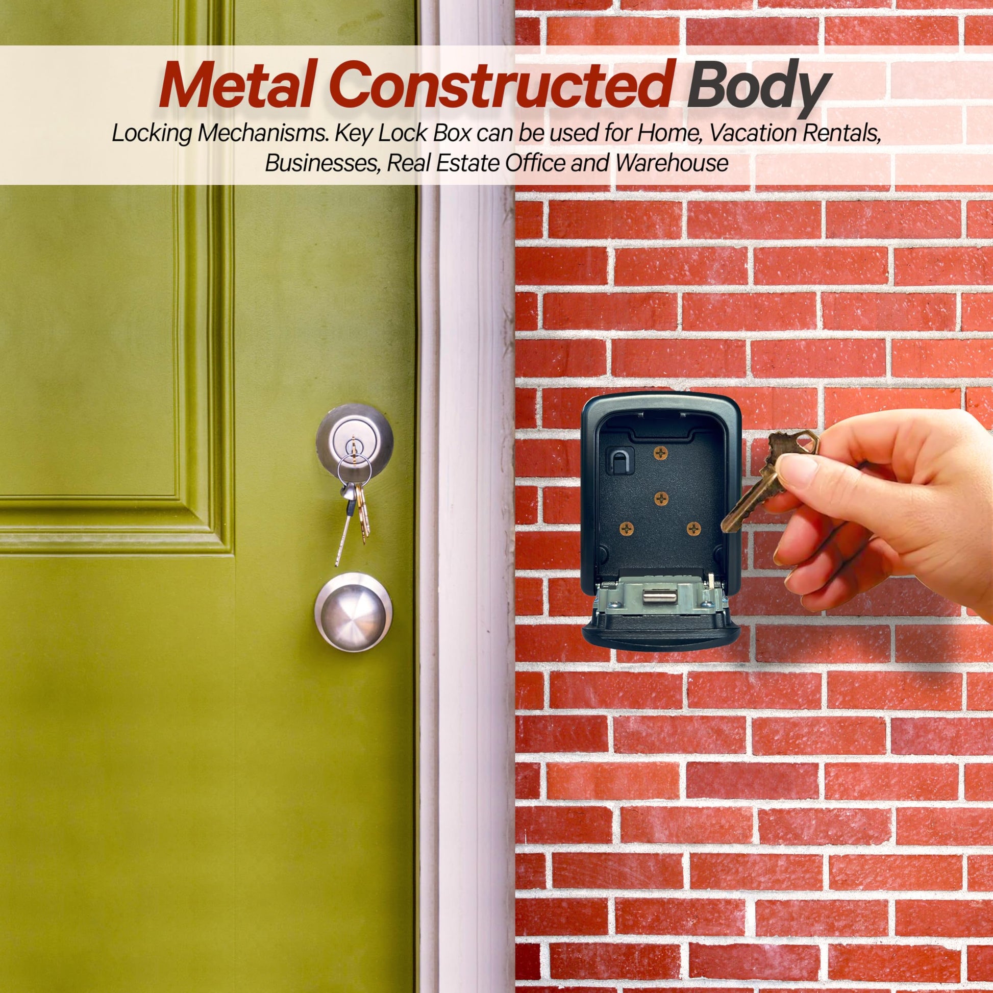 Iron Lock® - Caja de bloqueo para llave de pared con combinación de 4 dígitos, código reiniciable, interruptor A B y capacidad de 5 llaves, caja de seguridad impermeable para interiores y exteriores