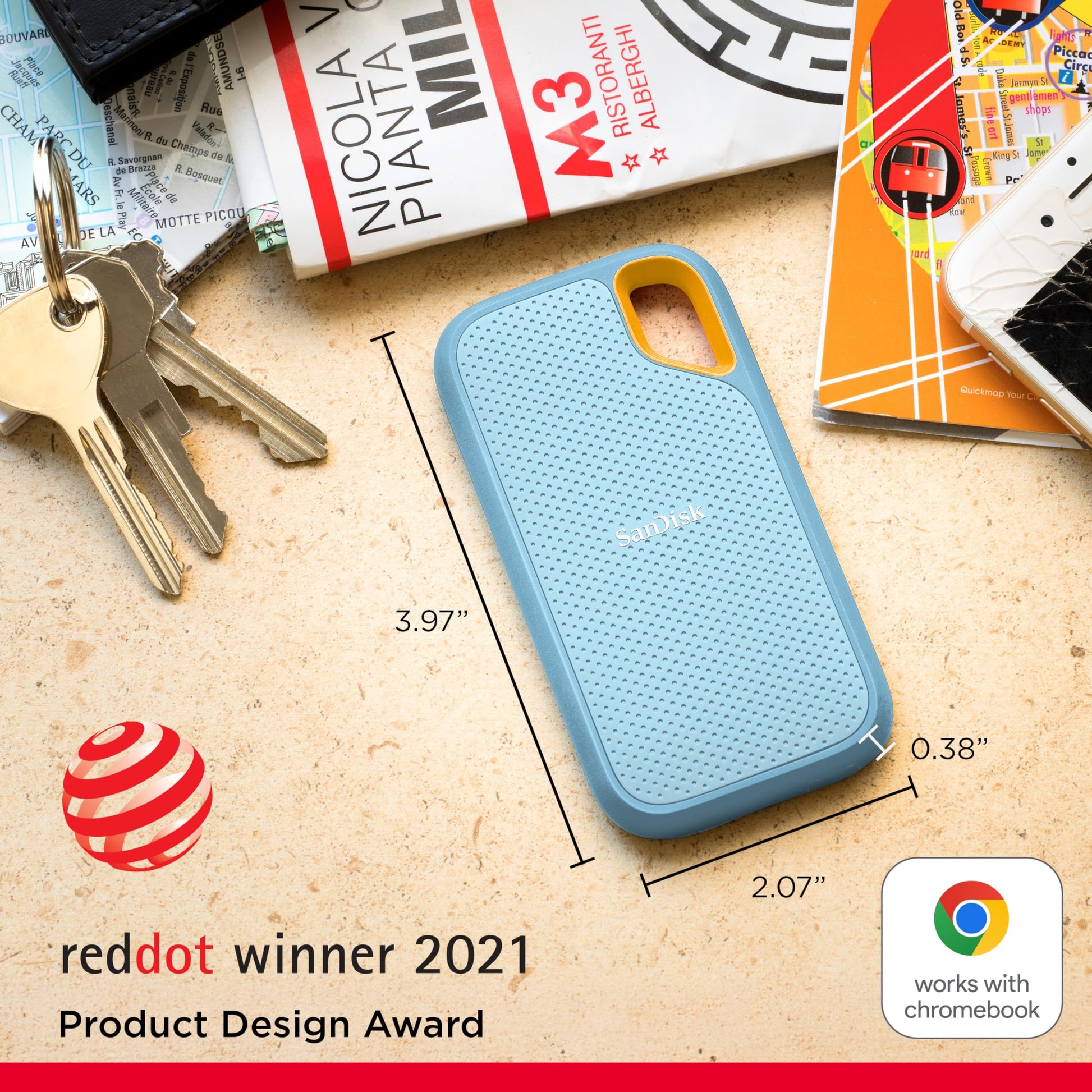 Unidad Externa de Estado Sólido SanDisk Azul Cielo Extreme 2 TB USB-C 1050 MB/s IP65 Resistente al Agua y Polvo