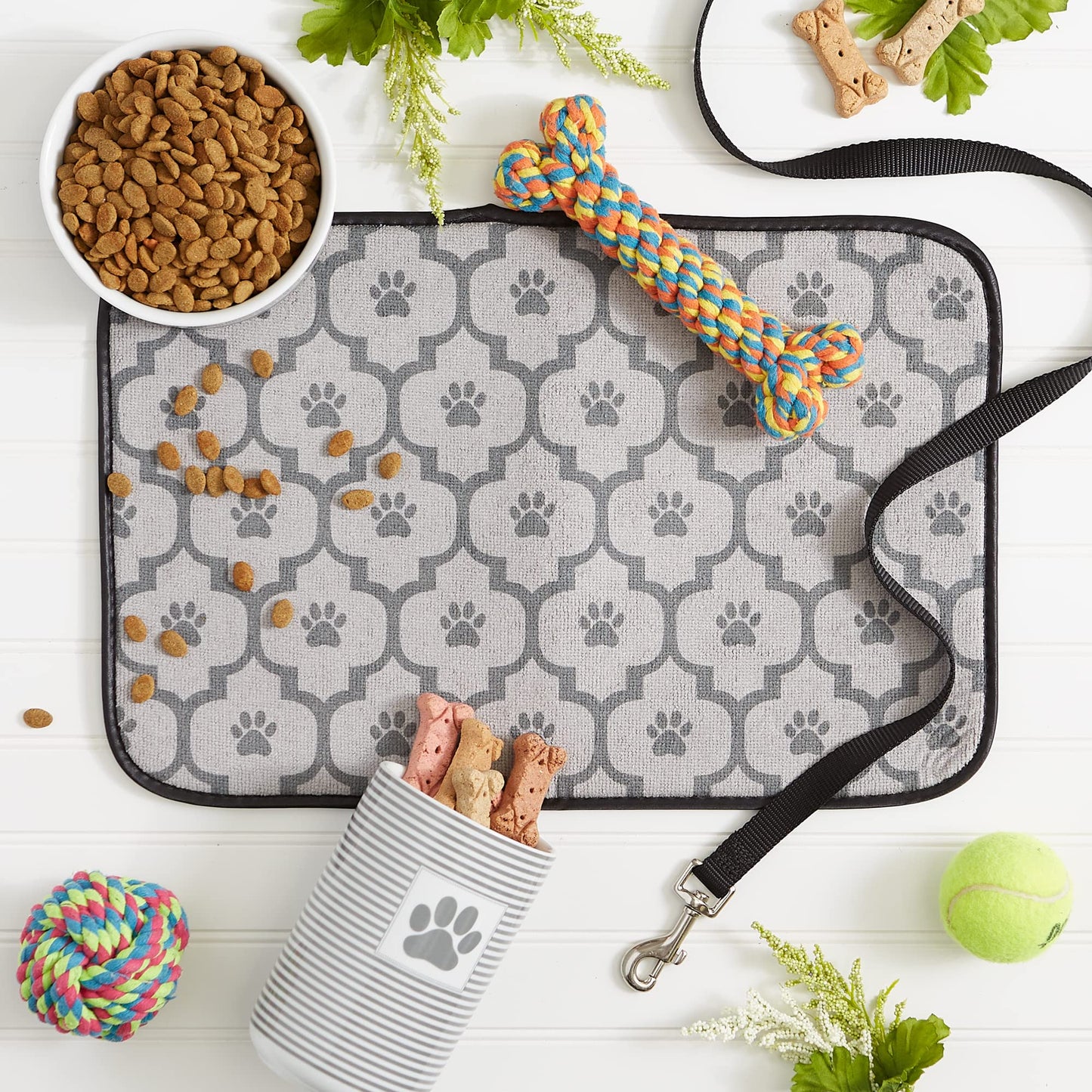 Bone Dry DII Lattice Paw Print Pet Mat for Food, Water, Treats in Microfiber for Maximum Absorbency - Gray,12x18
