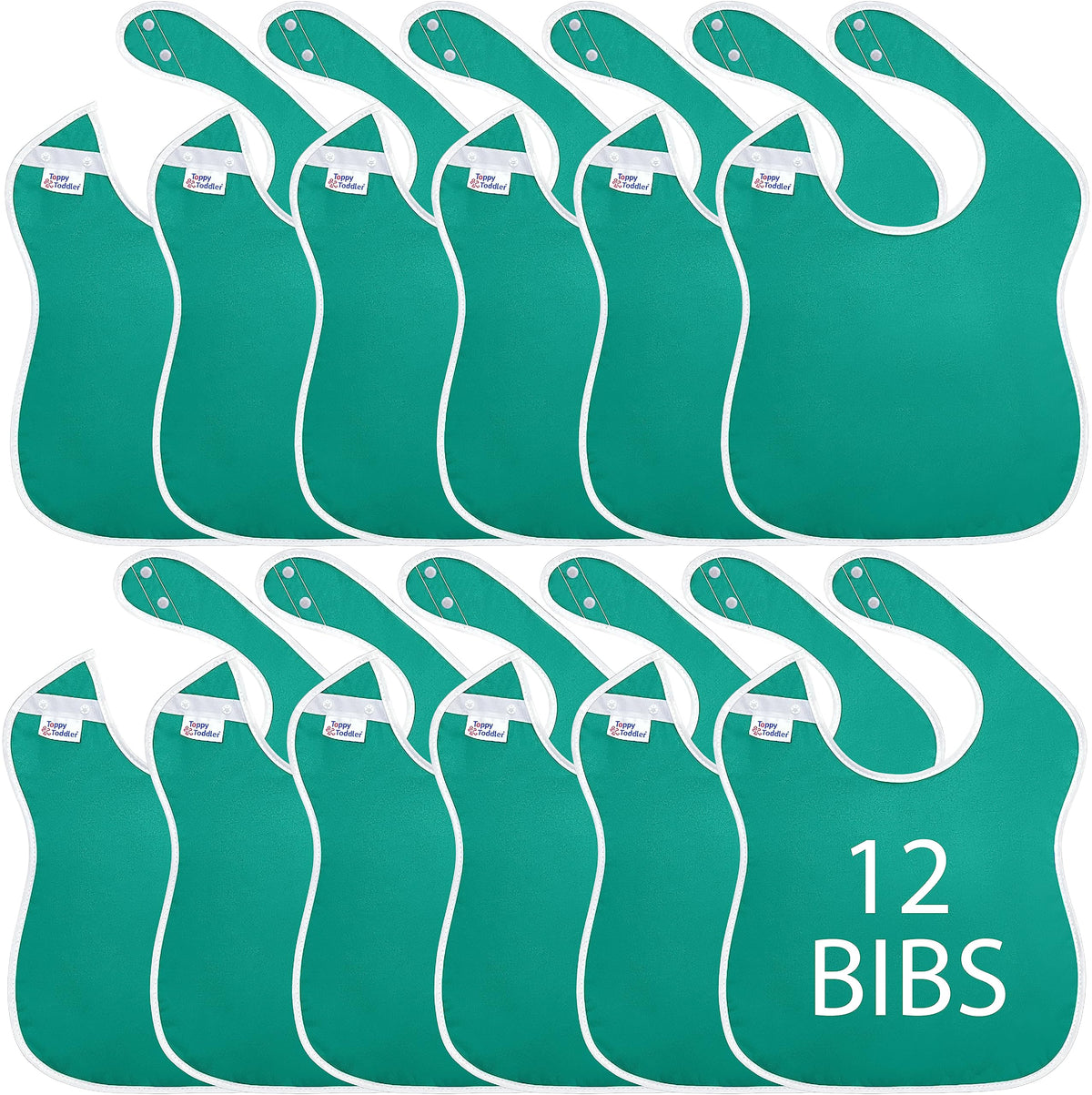Toppy Baberos grandes impermeables para niños pequeños con botones a presión, color verde otoño, 12 baberos