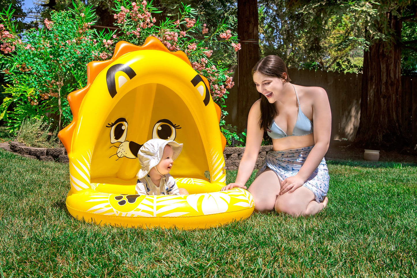 Piscina Inflable Poolmaster león bebé pequeño con sombrilla para niños