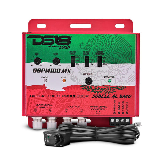 DS18 DBPM100.MX Procesador digital de graves, entrada y salida de preamplificador de 2 canales, filtro subsónico, restauración de graves digitales, amplificador de graves, control remoto de nivel con