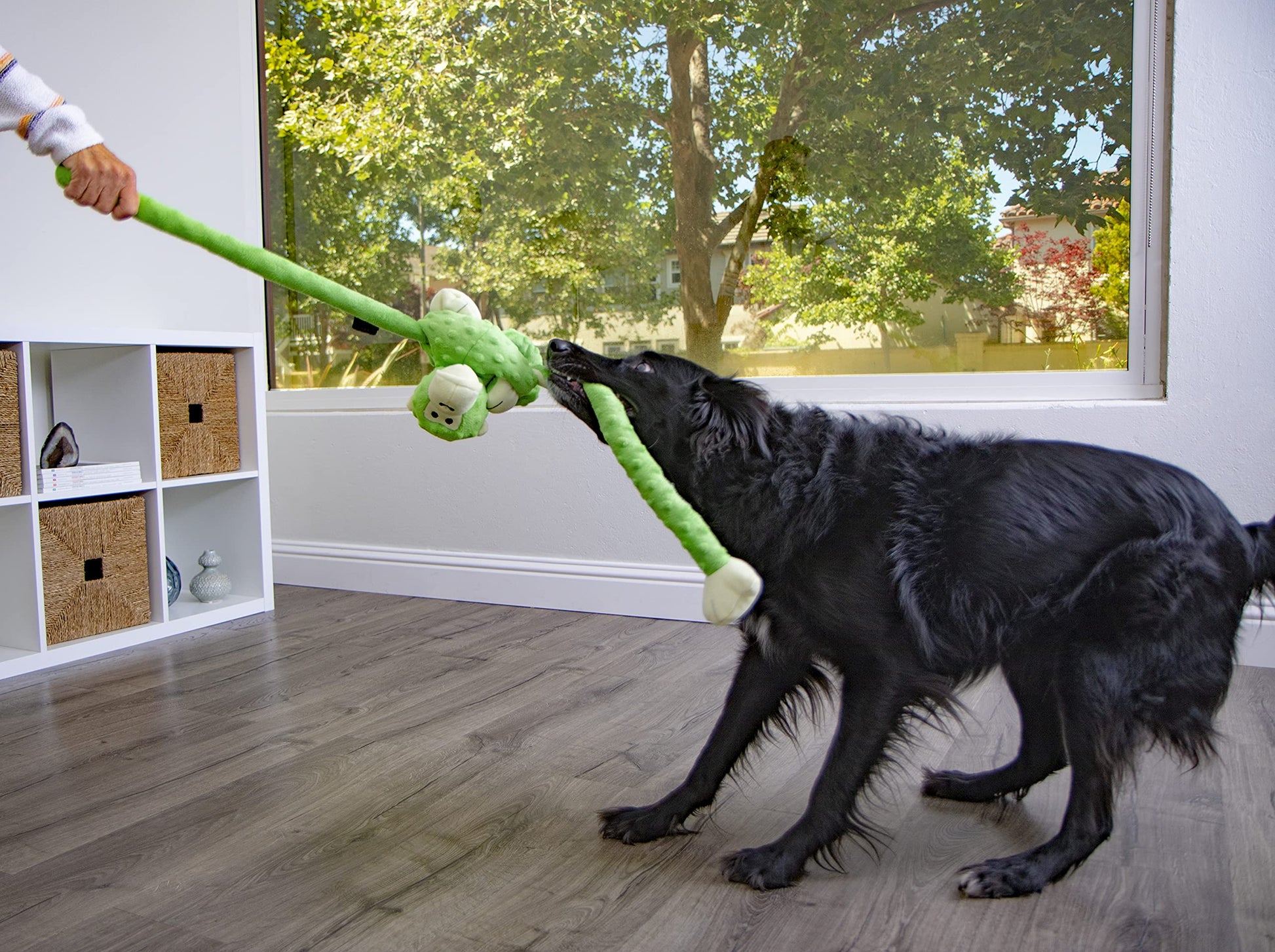 goDog Crazy Tugs Monkey - Juguete de Peluche chirriante, tecnología de protección para Masticar, Color Verde, Grande