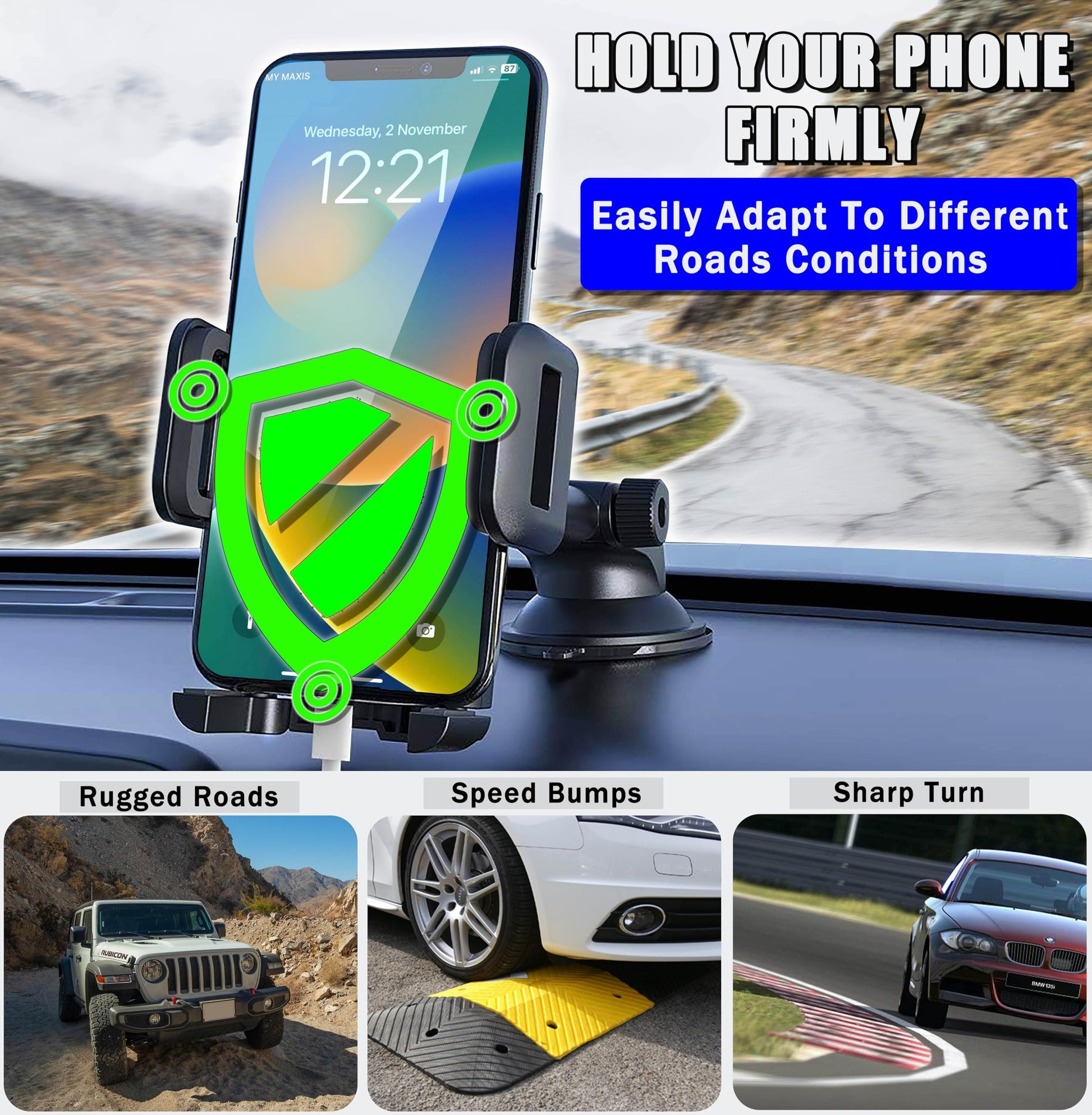 Soporte Celular Automóvil, Base de Ventosa para Parabrisas y Salpicadero, Compatible con iPhone, Motorola, Xiaomi, Huawei