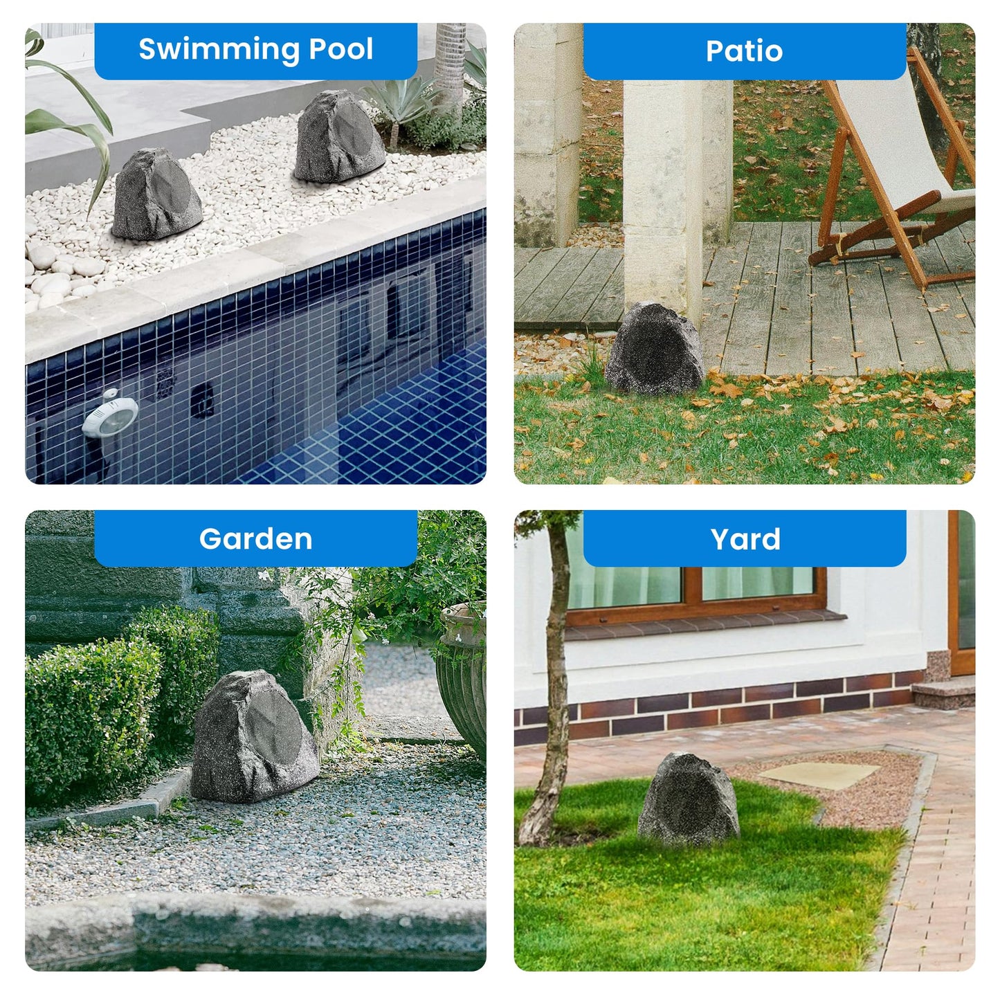 Theater Solutions 2R8G 8-Inch Woofers Outdoor Garden Waterproof Granite Rock Patio Speaker Pair (Granite Grey)