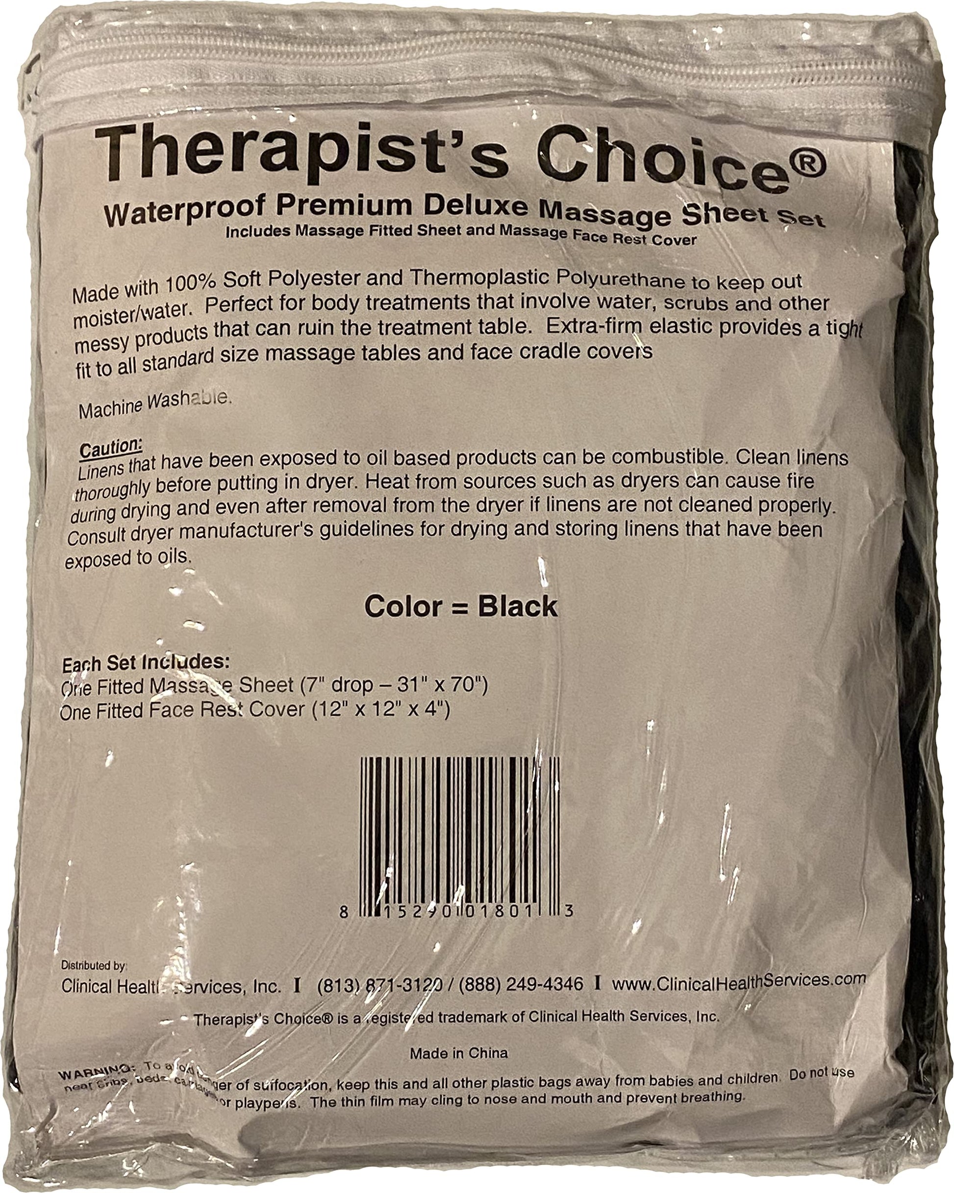 Juego de Sábanas de Masaje Therapist's Choice Negro Impermeables Lavable a Máquina