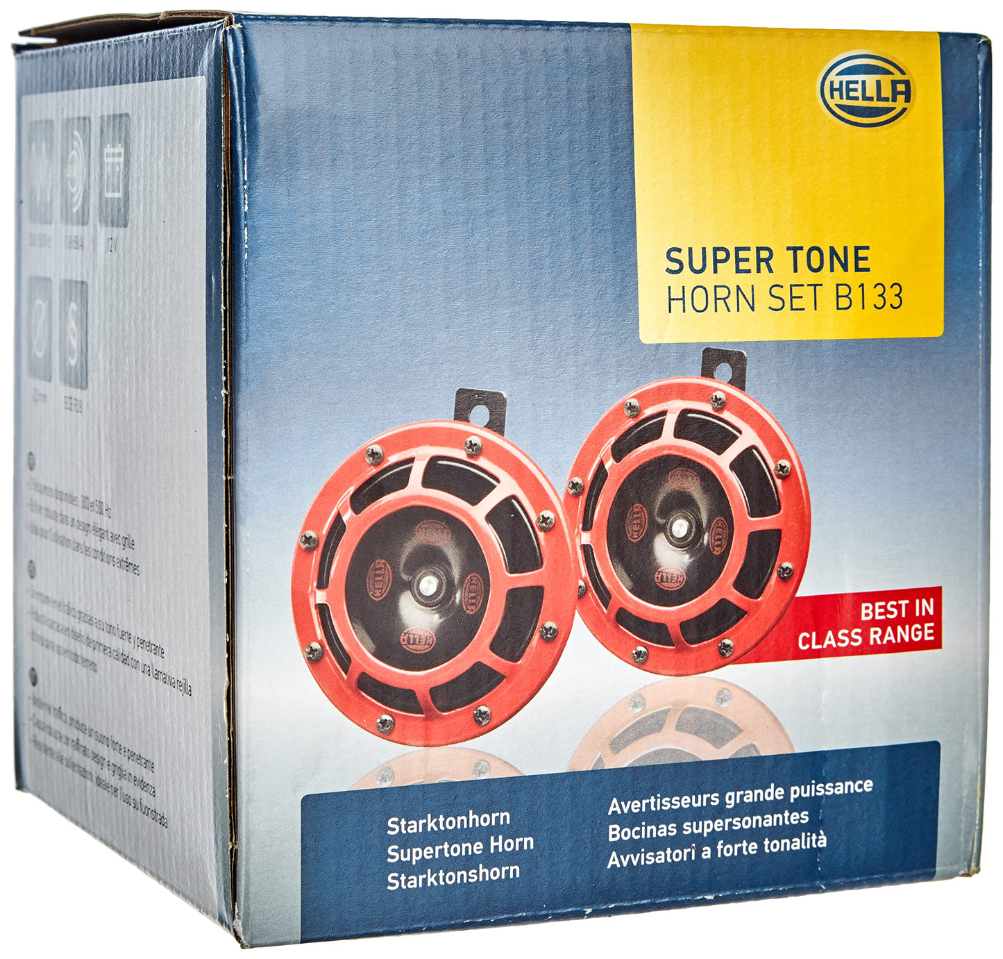 Hella Stark Sound - Juego de bocina Super Tone - 109.23.37 - set rojo de 12V, frecuencia alta/baja, B 133, 12 voltios