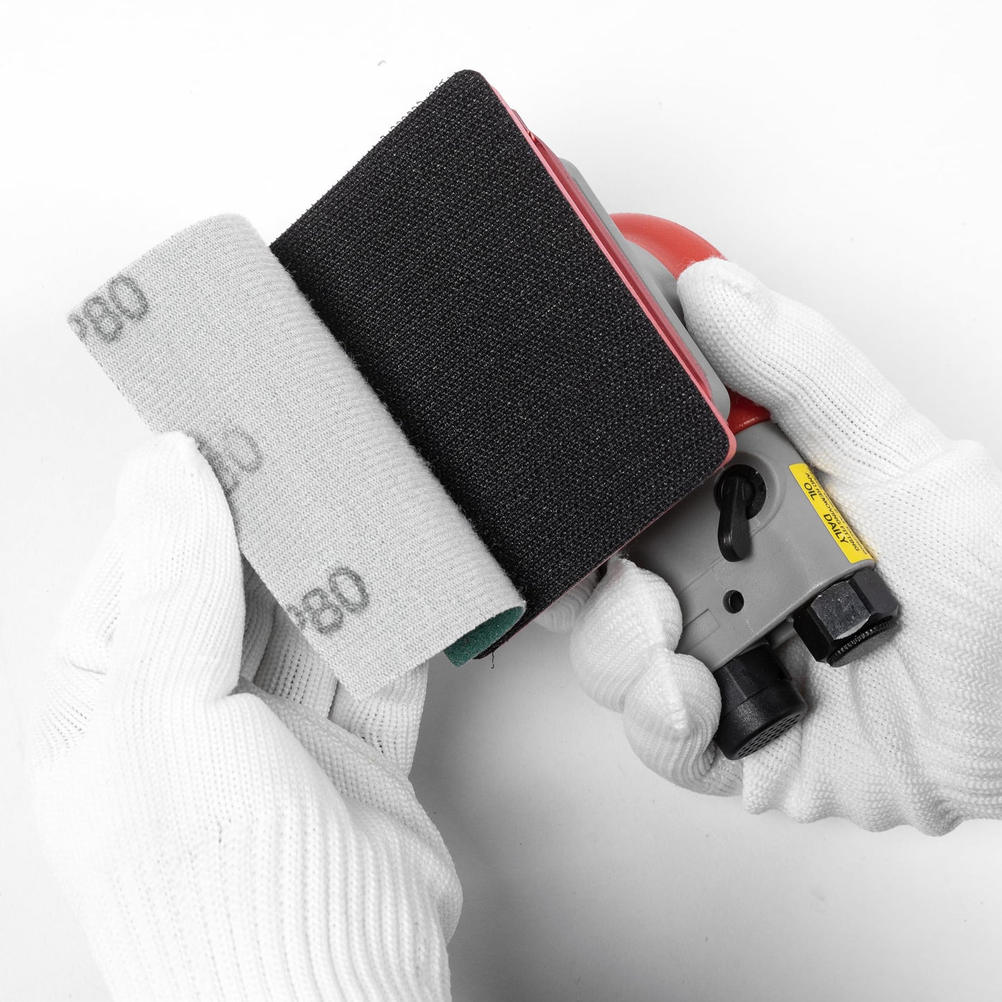 Lijadora orbital aleatoria neumática de 3 x 4 pulgadas, lijadora de palma ligera de 1/8 pulgadas (3 mm) de diámetro, órbita de 10000 rpm con almohadilla de respaldo adicional, 12 piezas de papel de