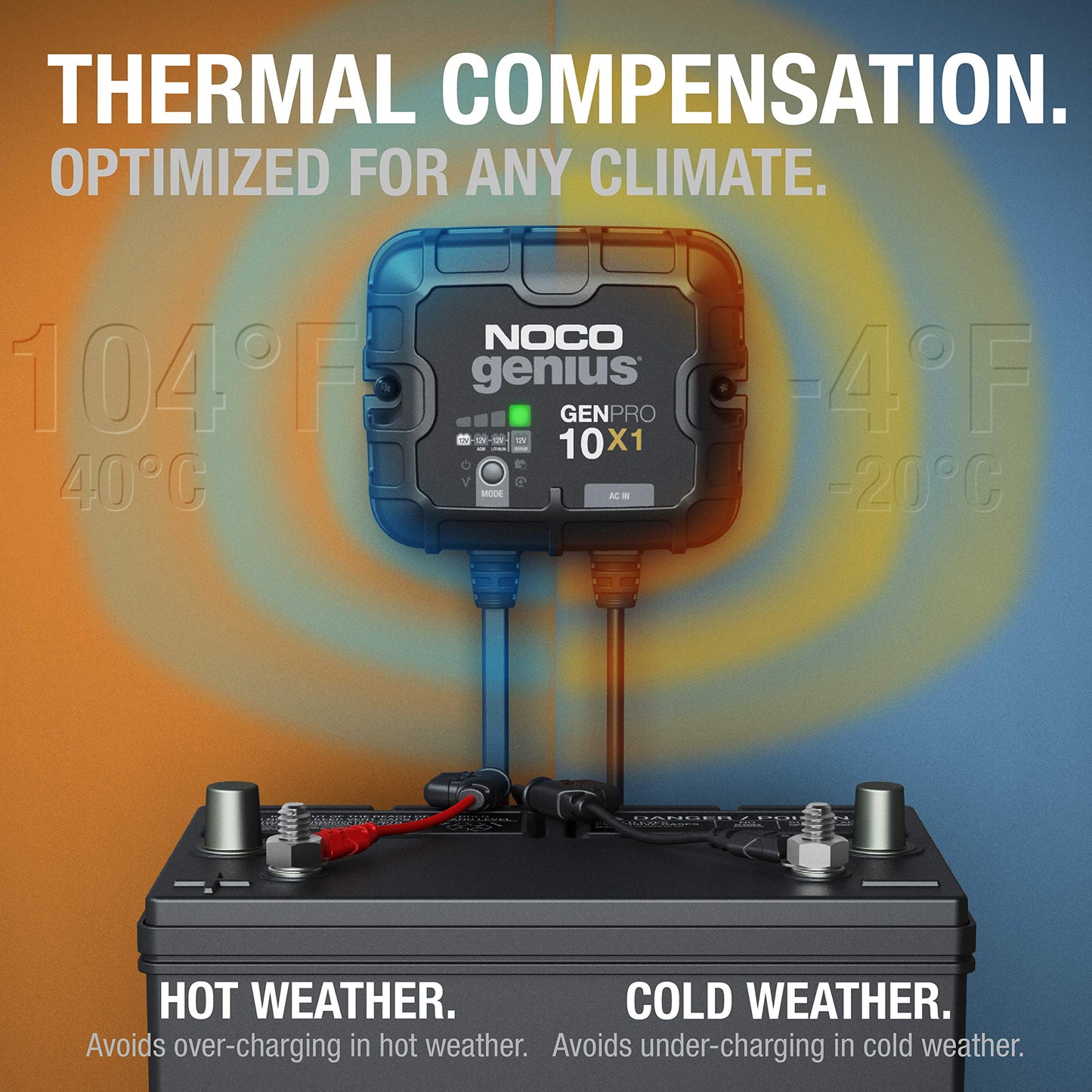 NOCO Genius GENPRO10X1, 1-Bank, 10-Amp (10-Amp per Bank) Fully-Automatic Smart Marine Charger, 12V Onboard Battery Charger, Battery Maintainer and Battery Desulfator with Temperature Compensation