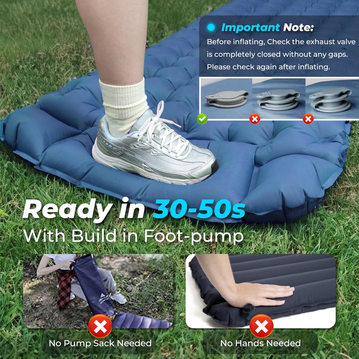 CALMCREST - Almohadilla de dormir para acampar, 4 pulgadas de grosor con aislamiento para invierno, colchón inflable ultraligero con almohada ajustable, alfombrilla de dormir compacta integrada para