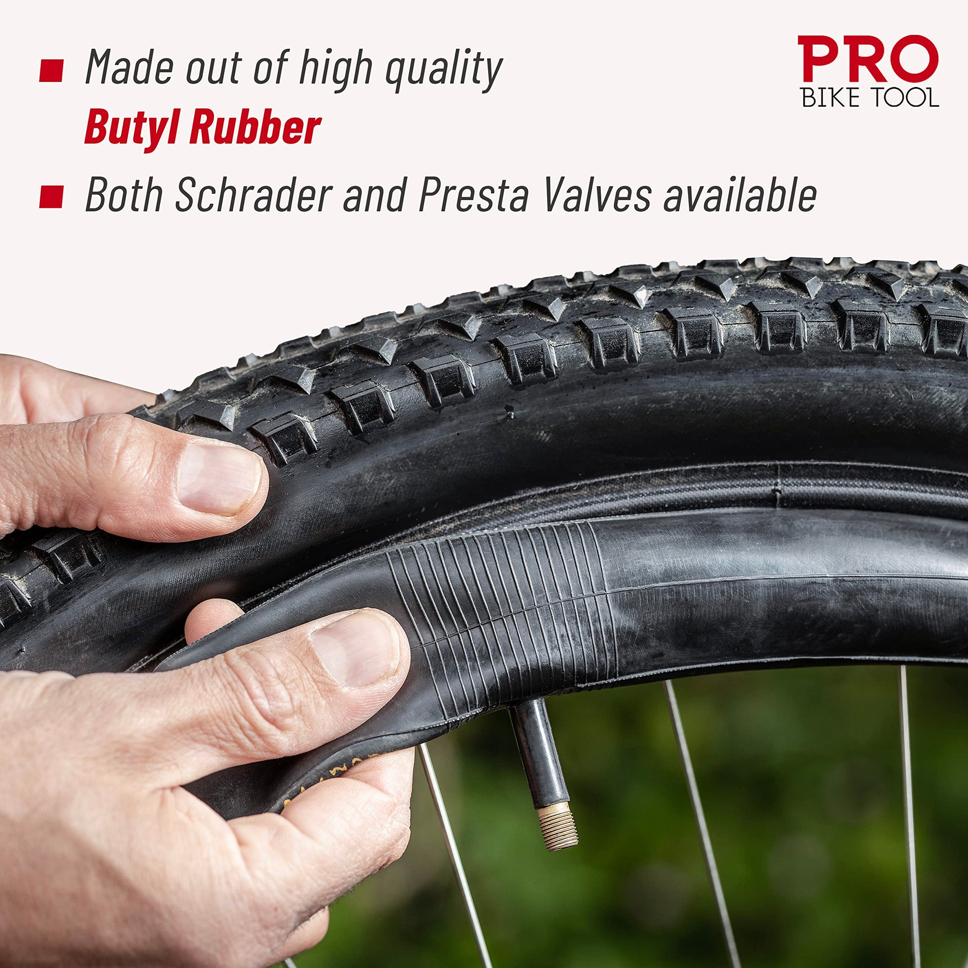 Tubo Interior de Bicicleta PRO BIKE TOOL 26 Pulgadas Schrader para Carretera y Montaña Goma Paquete de 2