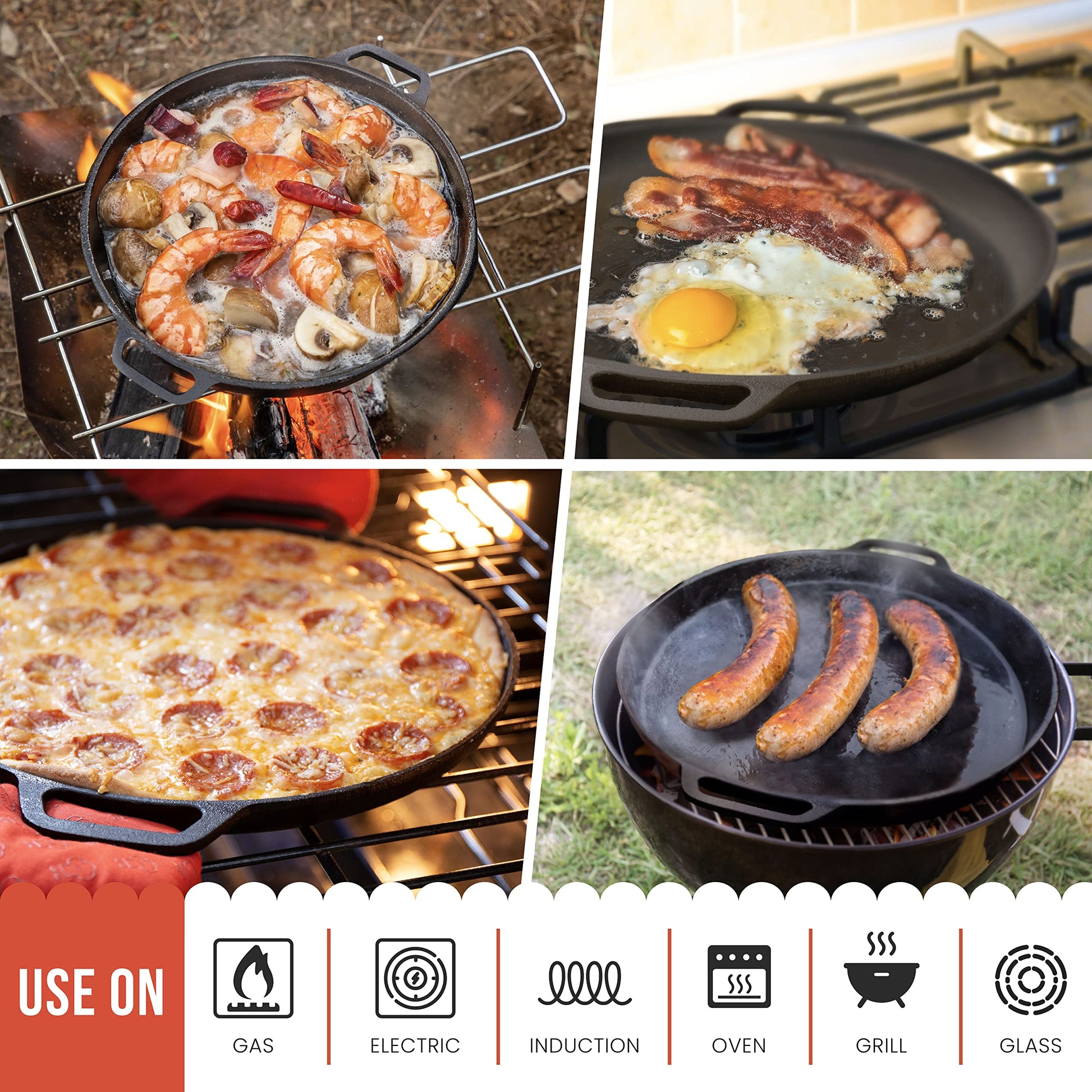 Chef Pomodoro Sartén para pizza de hierro fundido, con asas precondimentadas, bandeja para hornear, parrilla redonda para dosas, tawa roti, comal para tortillas, horno de pan (de 30 centímetros)