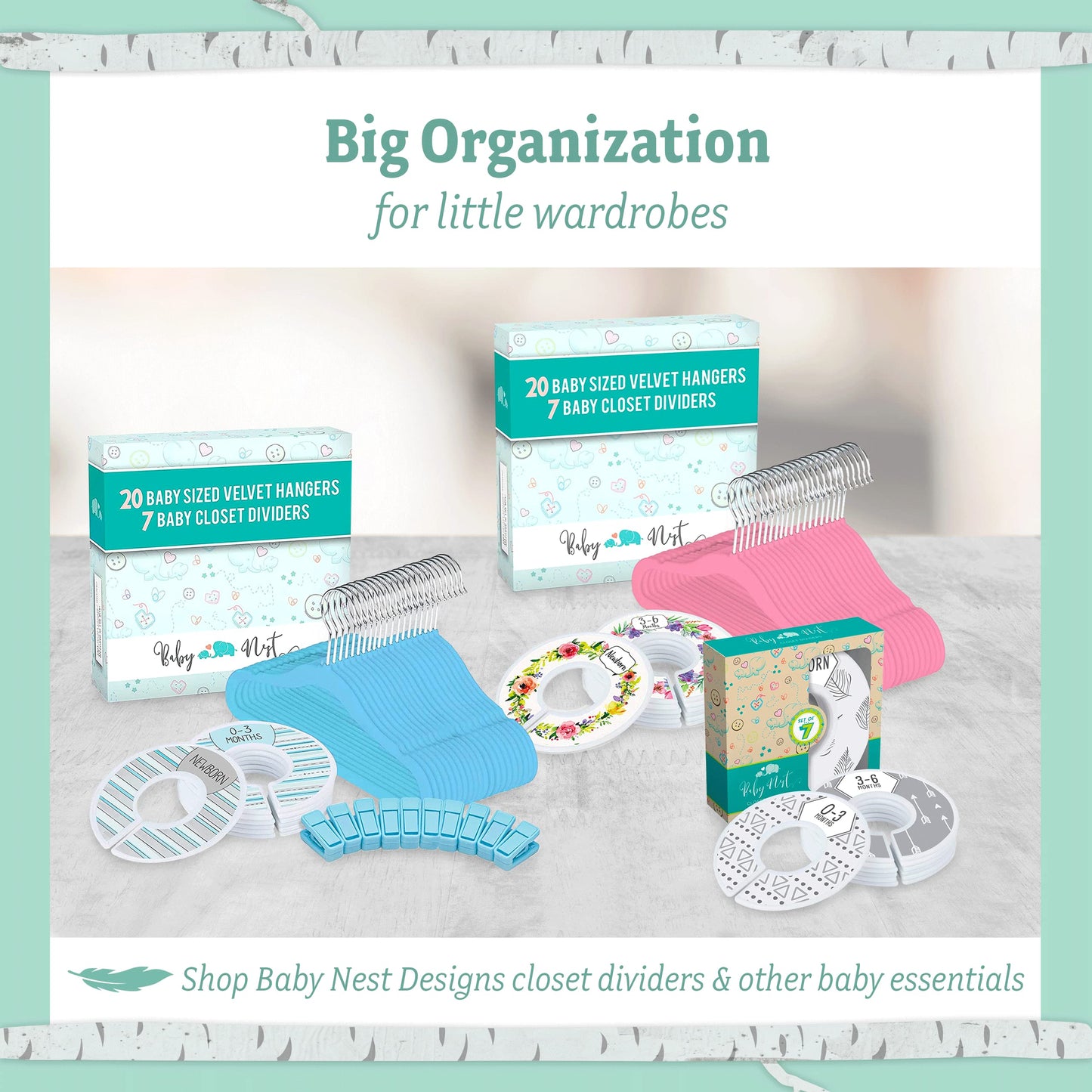 Baby Nest Designs - Perchas de terciopelo de plástico para niños, separadores antideslizantes para guardería, organizador de clóset, color gris, paquete de 15