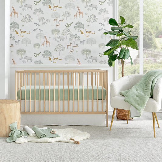 Levtex Baby - Juego de cama de cuna de muselina en nube, juego de guardería para bebé, estrellas salvia y blancas, muselina texturizada salvia, juego de 5 piezas, incluye edredón, sábana bajera, dos