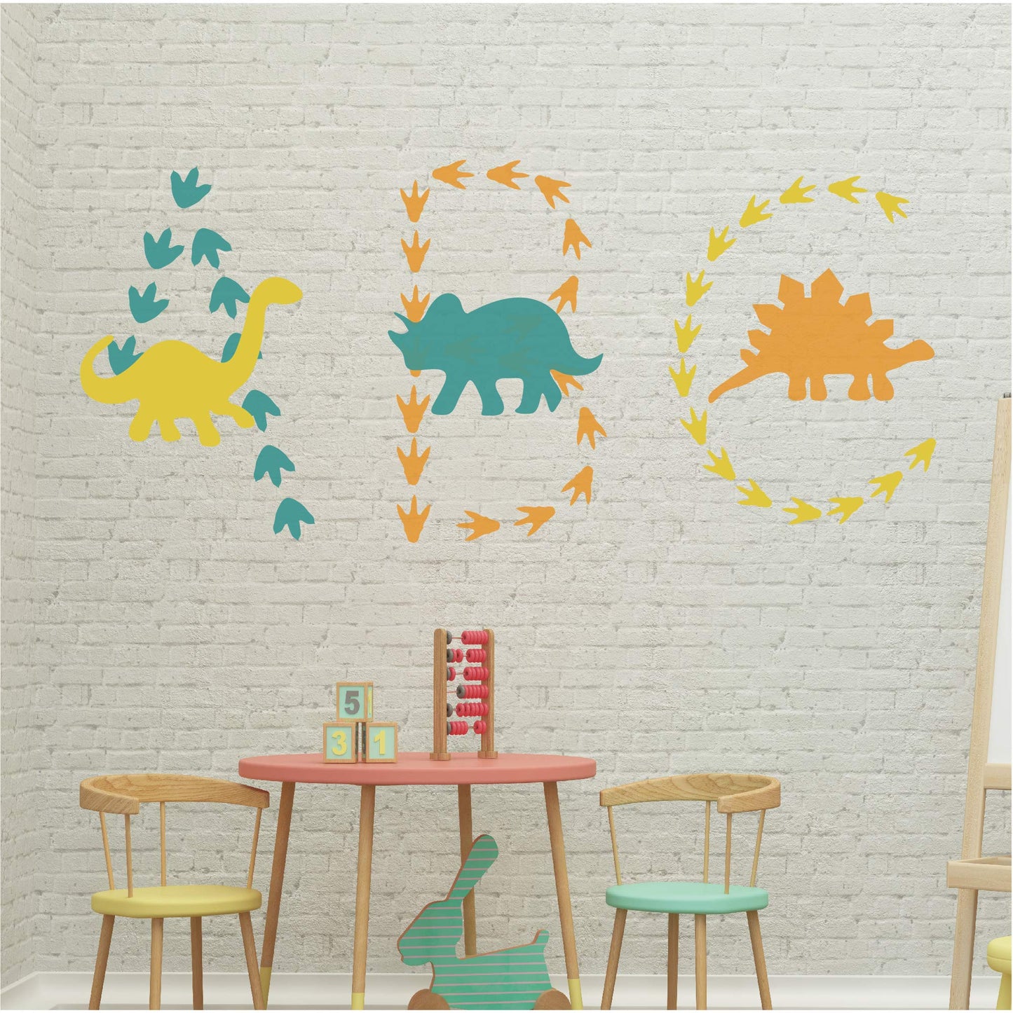 GULIGULI Vinilo adhesivo de pared con diseno de dinosaurio, diseno de huellas de dinosaurio, para ninos y ninas, dormitorio infantil, decoracion de pared