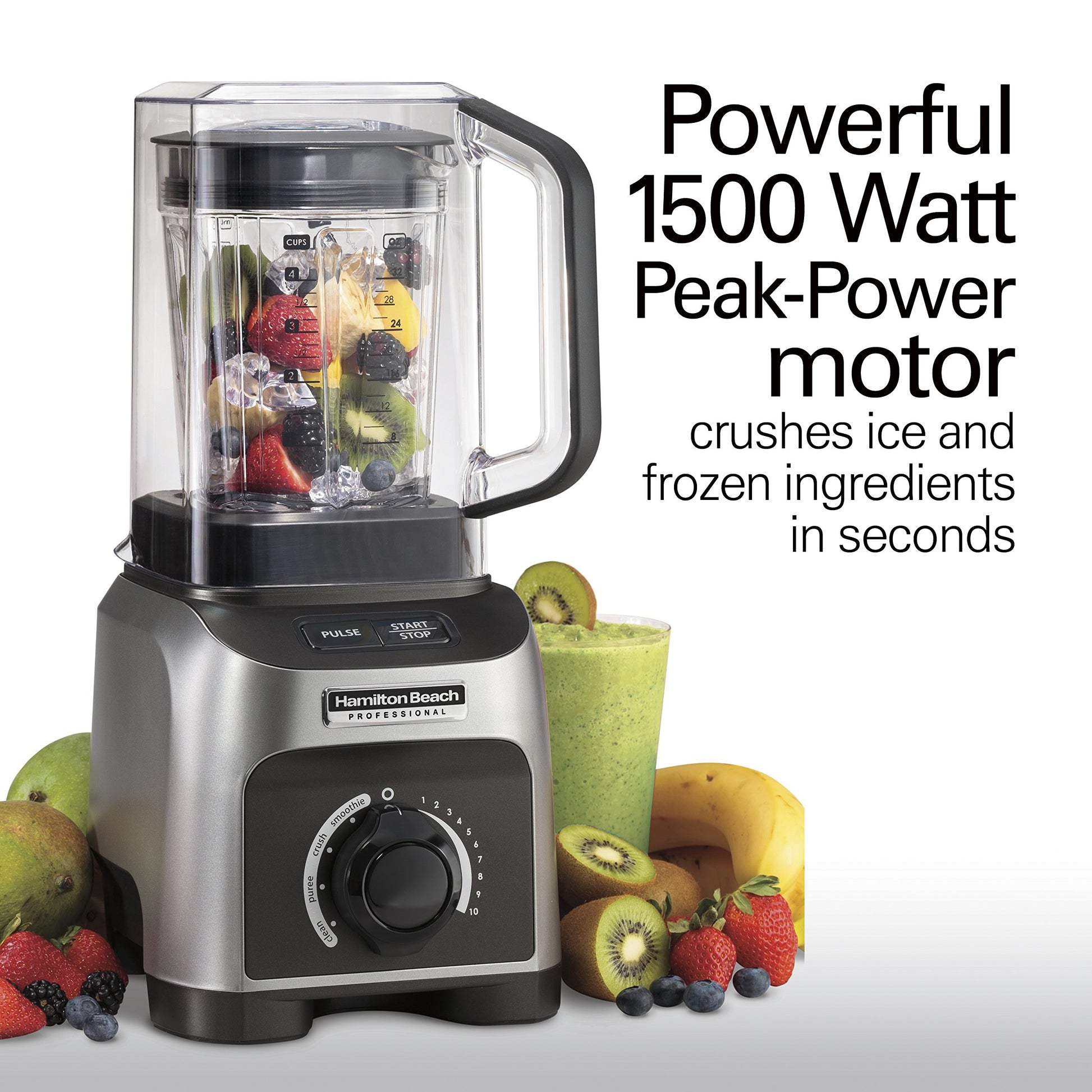 Hamilton Beach Licuadora profesional de 1500 W, silenciosa con jarra de 32 oz sin BPA y 4 programas, plateado (58870)