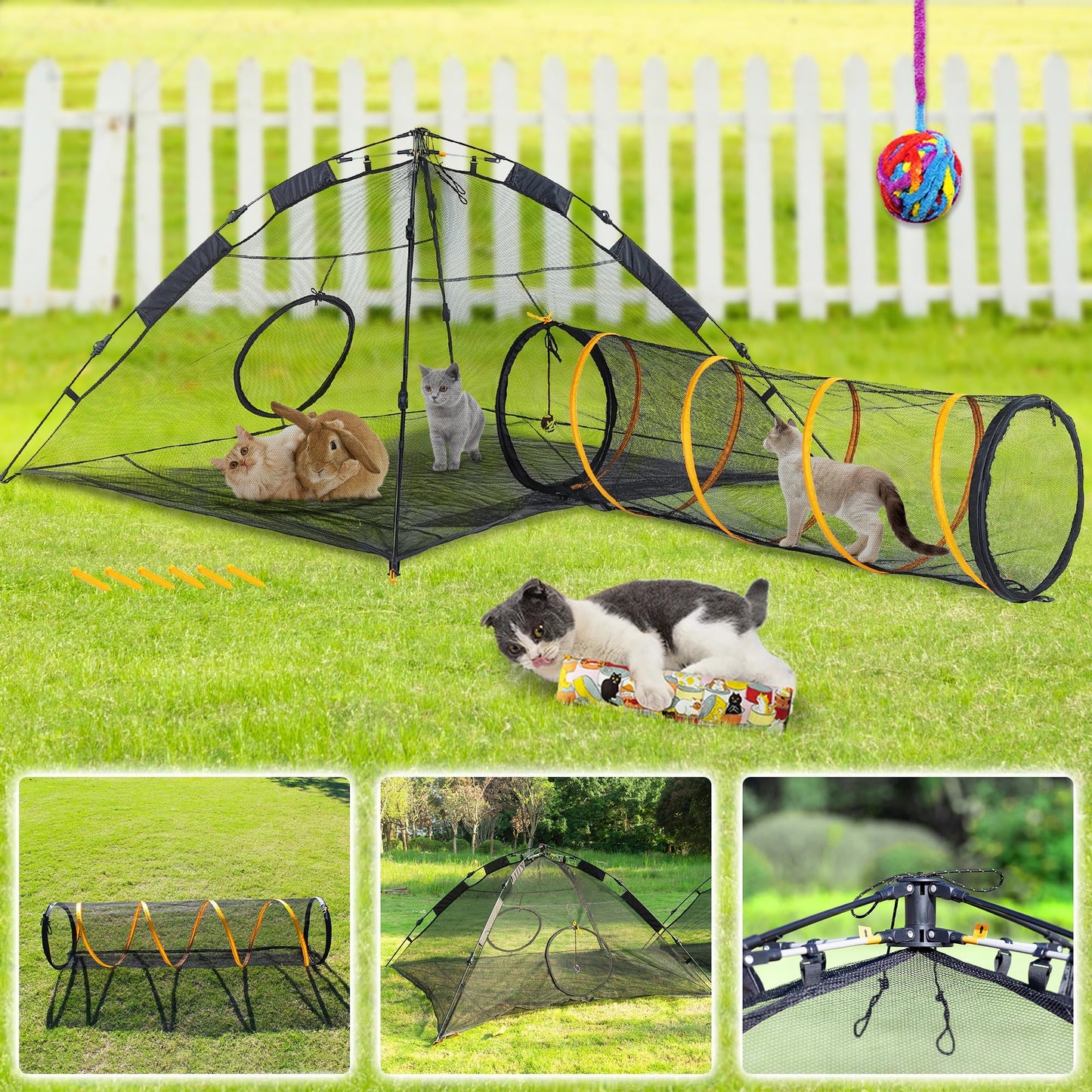 ITENT Tienda de campaña para gatos para interiores y exteriores (tienda de campaña para gatos al aire libre, túnel para gatos y casa de juegos), corral de juegos para gatos, conejos y animales pequeños..