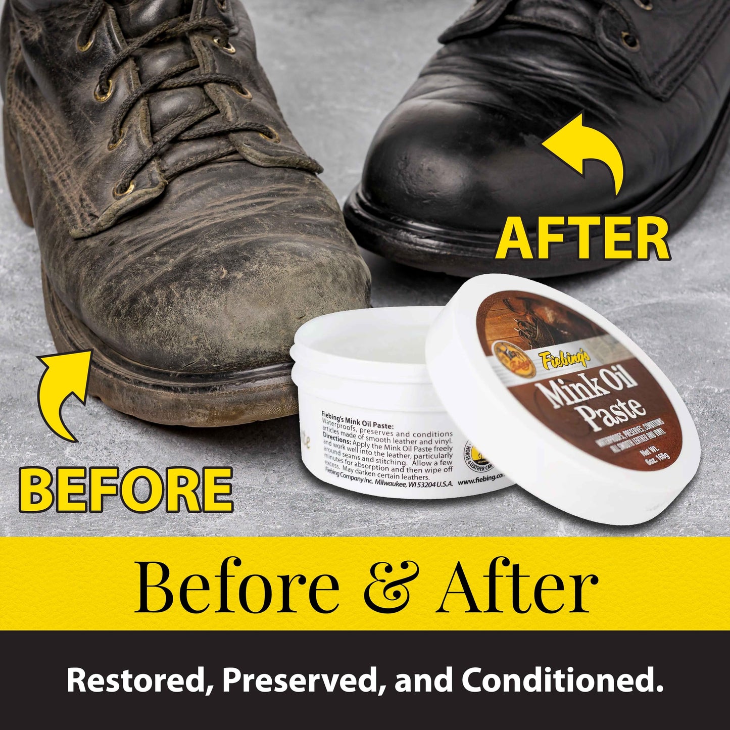 Fiebing's - Aceite de visón para botas de piel (2 unidades, 6 onzas cada uno) - Limpiador y acondicionador de piel - Impermeable, conserva, suaviza todas las manualidades de piel suave y vinilo, evita