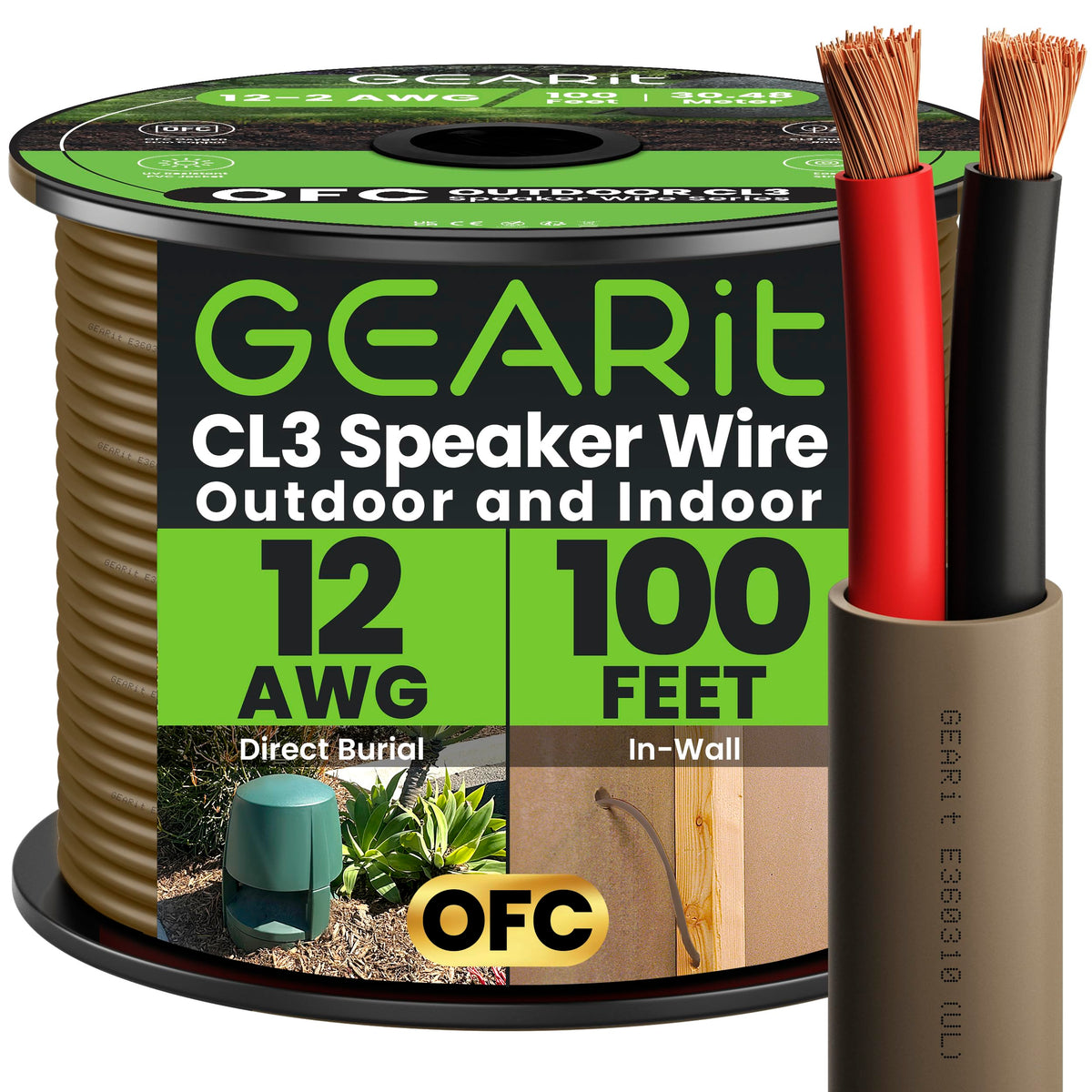 Cable de Altavoz GEARit Café 12 AWG Exterior Enterramiento Directo 100 Pies