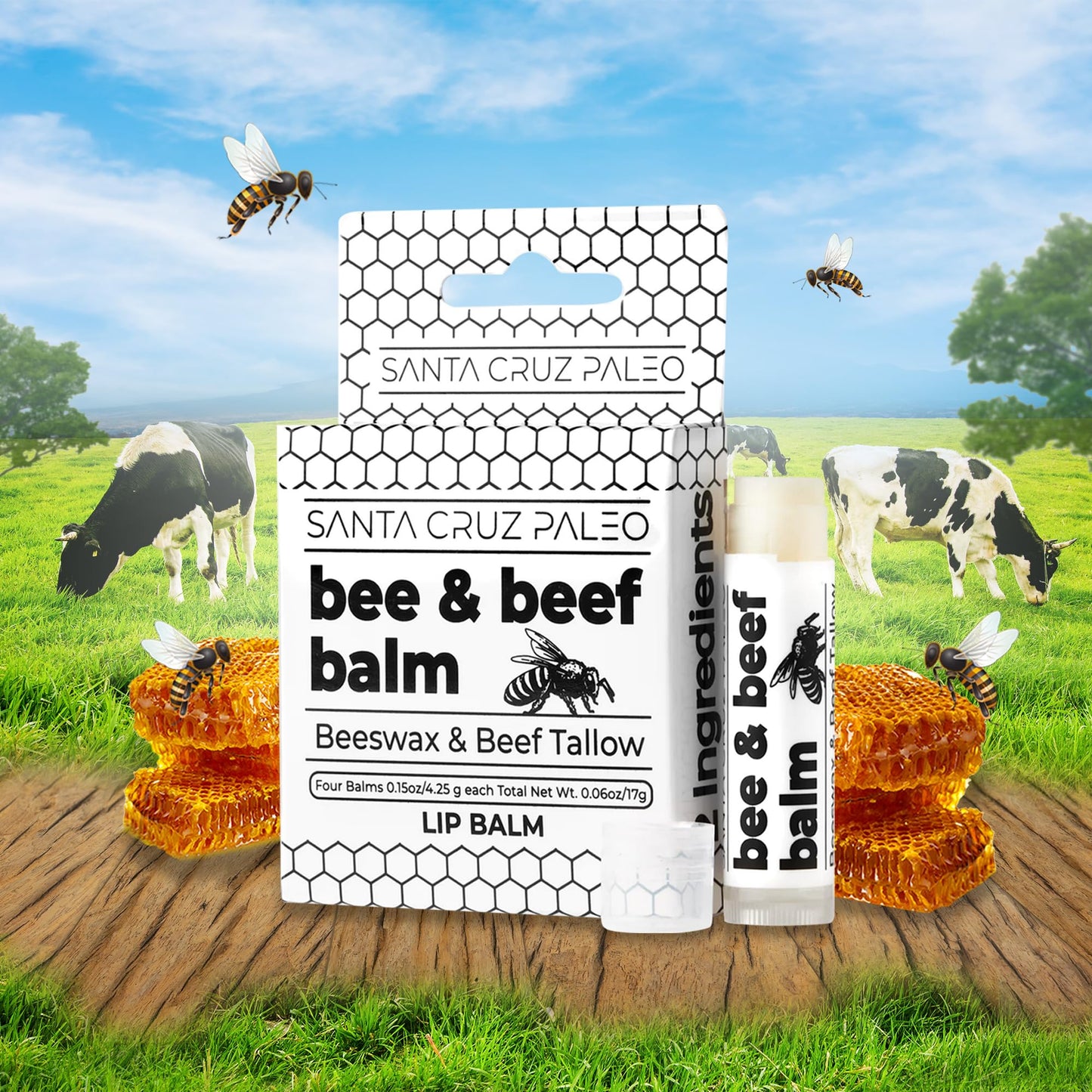 Lingtoolator aleo Beef Tallow Beeswax Lip Balm Hydrating Moisturizer, Natural Grass Fed Lip Care Tallow Balm Soothes Chapped, Dry Lips, Hypoallergenic for Sensitive Skin, Long Lasting & Vitamin Rich